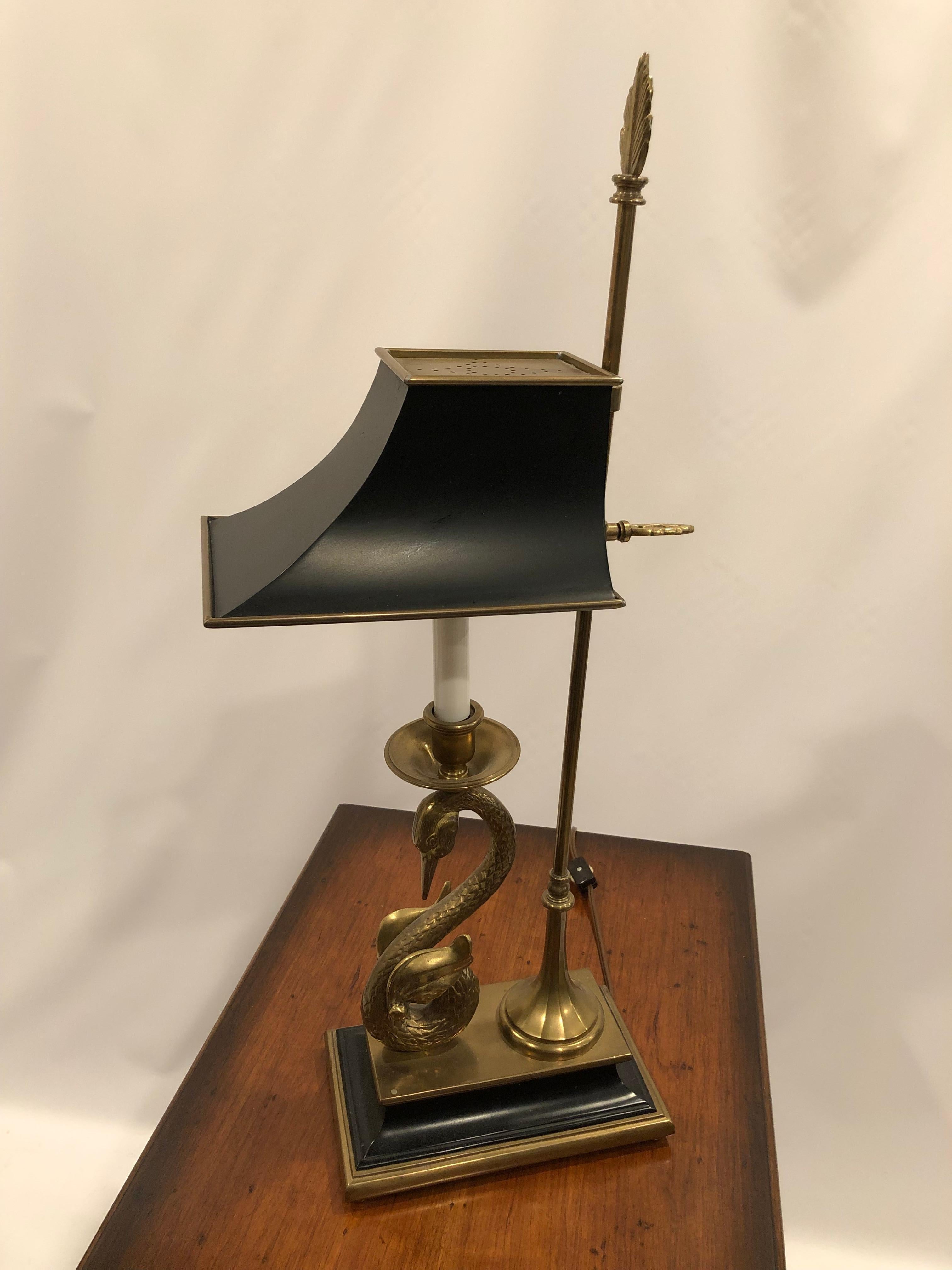 Beautiful Chapman Brass Swan Lamp with Metal Shade 5