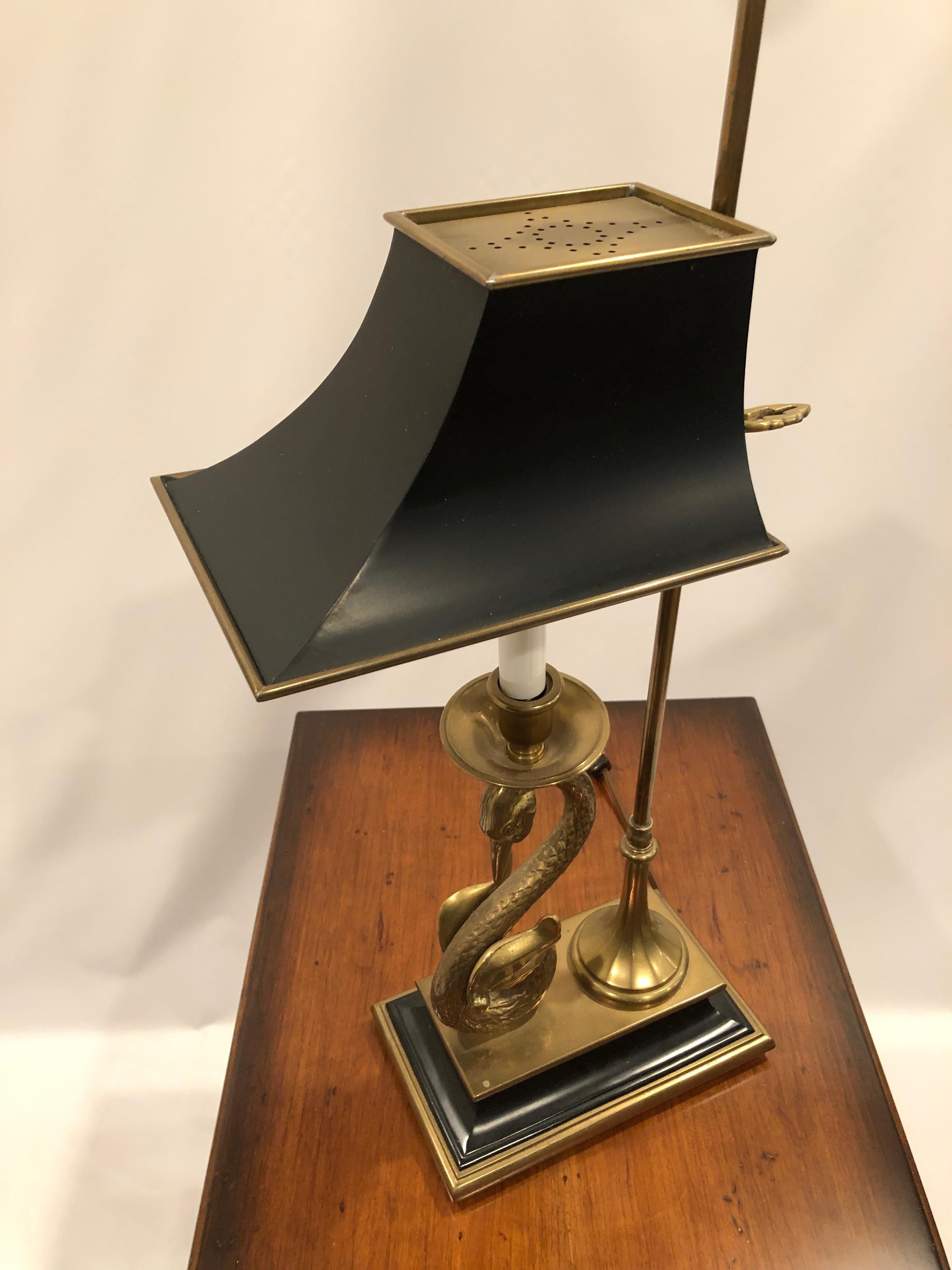 Beautiful Chapman Brass Swan Lamp with Metal Shade 7