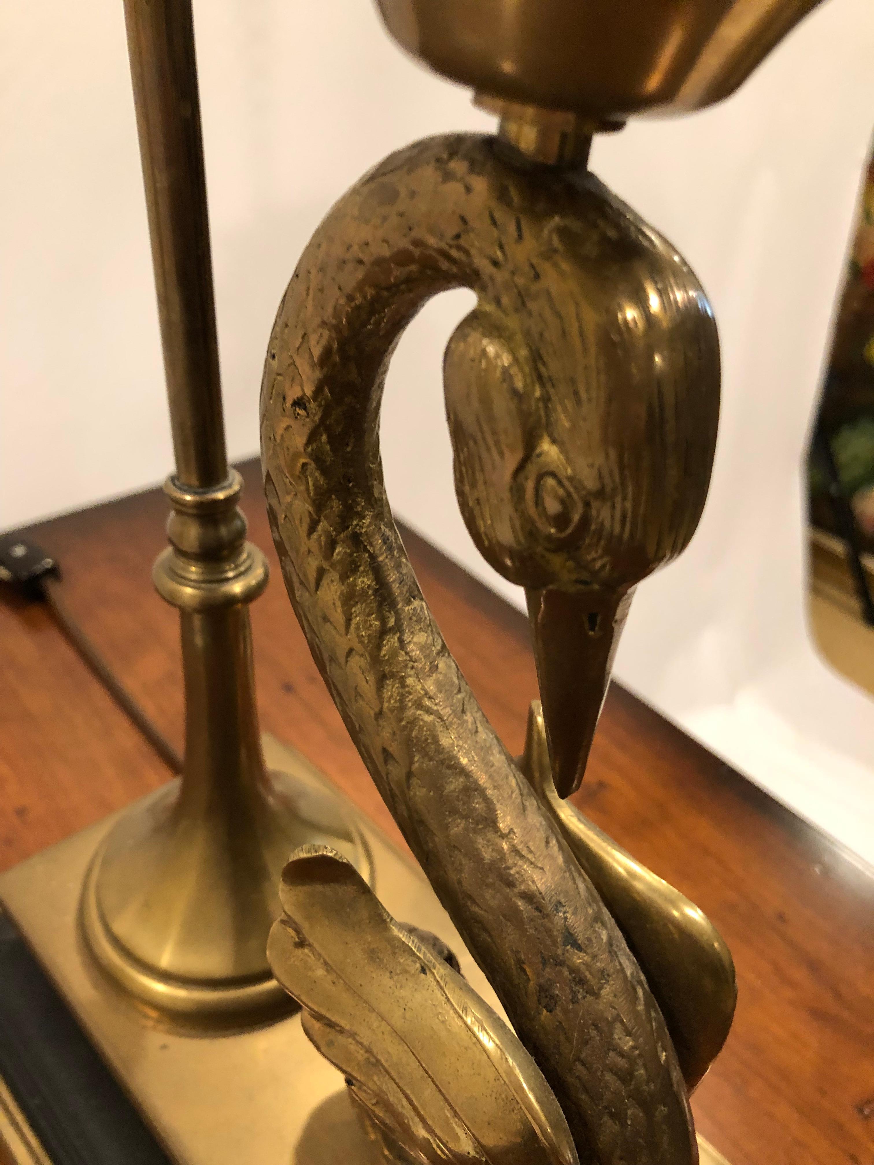 American Beautiful Chapman Brass Swan Lamp with Metal Shade