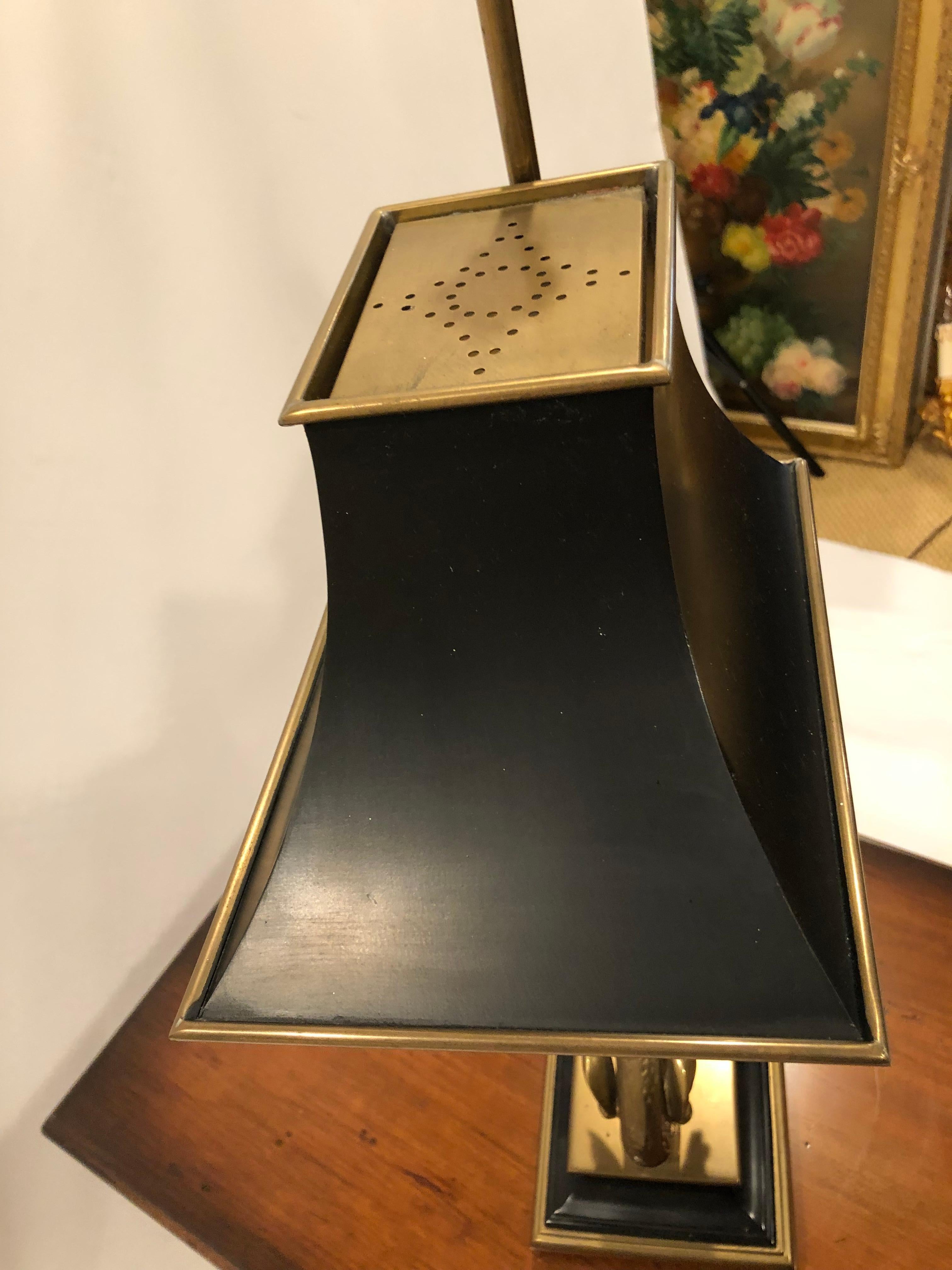 Beautiful Chapman Brass Swan Lamp with Metal Shade In Good Condition In Hopewell, NJ