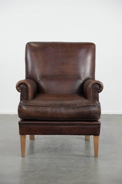 Beautiful Characterful Sheep Leather Armchair with a Deep Colour