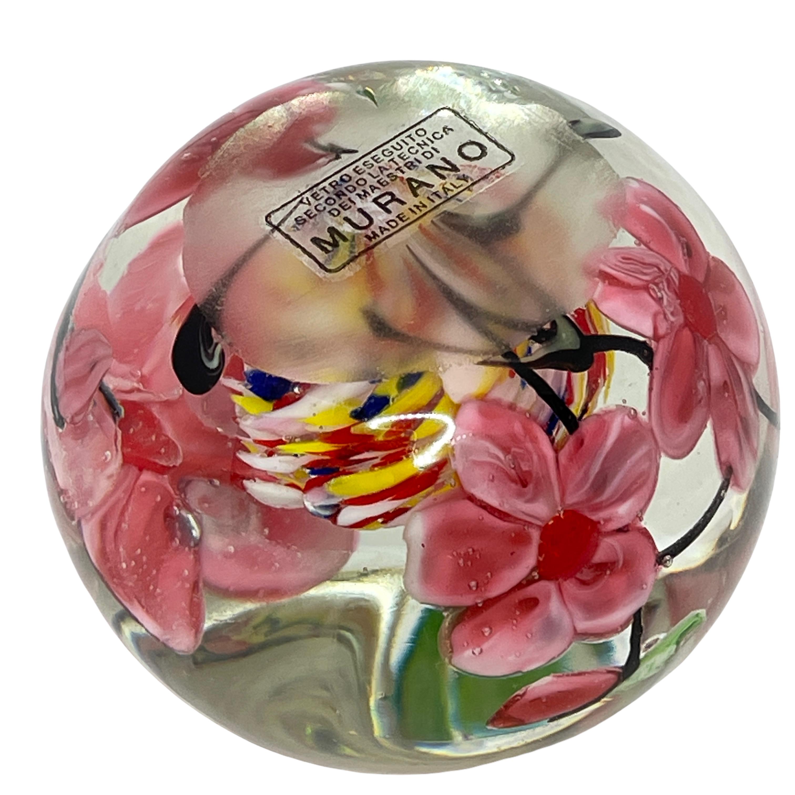 Late 20th Century Beautiful Cherry Blossoms in an Apple Murano Glass Paperweight Italy For Sale