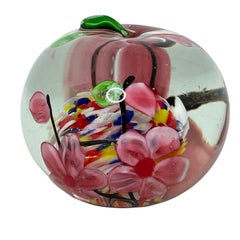 Beautiful Cherry Blossoms in an Apple Murano Glass Paperweight Italy