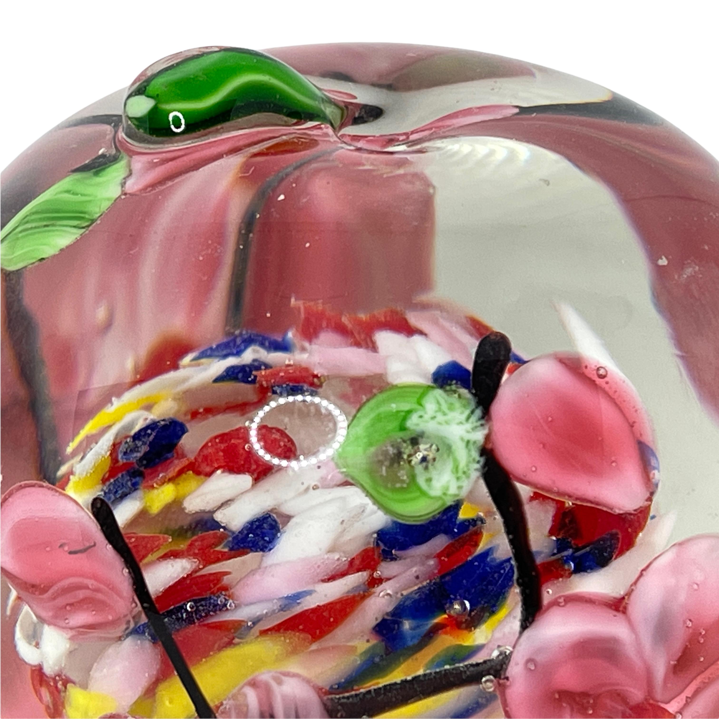 Hand-Crafted Beautiful Cherry Blossoms in an Apple Murano Glass Paperweight Italy For Sale