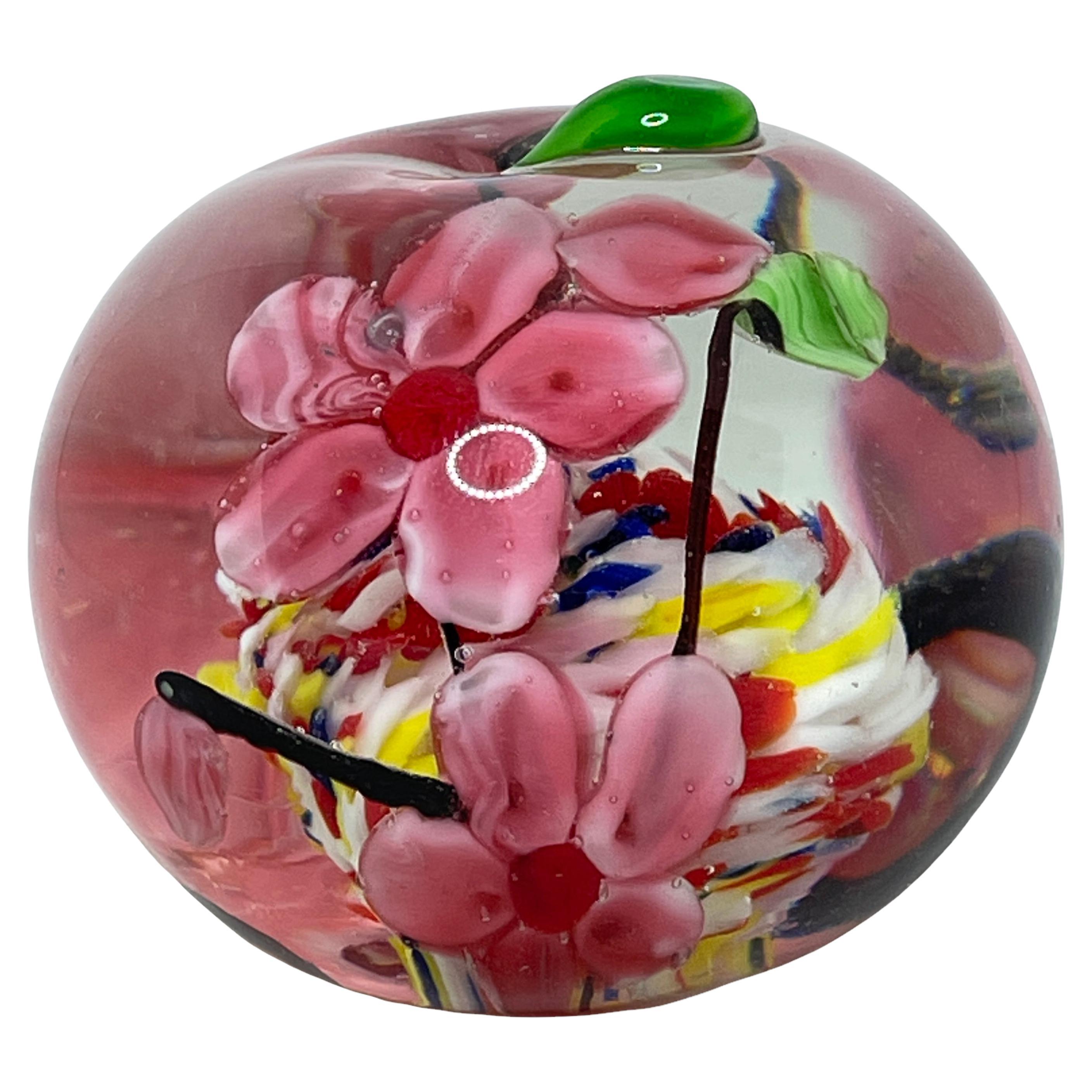 Vintage Vesta Glass Paperweight Pink Floral Art Glass**Free Shipping**