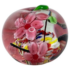 Beautiful Cherry Blossoms in an Apple Murano Glass Paperweight Italy