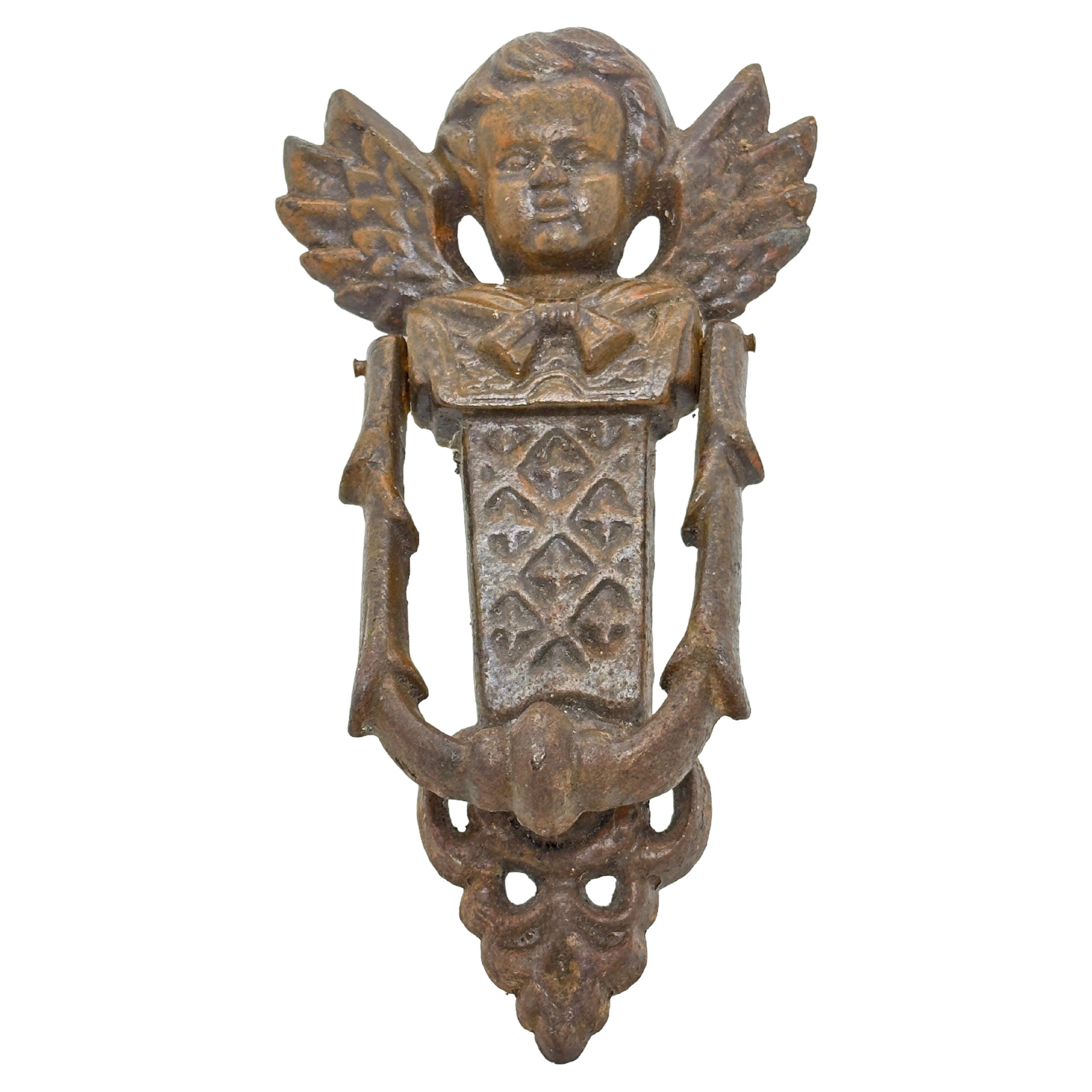Beautiful Cherub Angel Head Door Knocker, Cast Iron, German, 19th Century For Sale