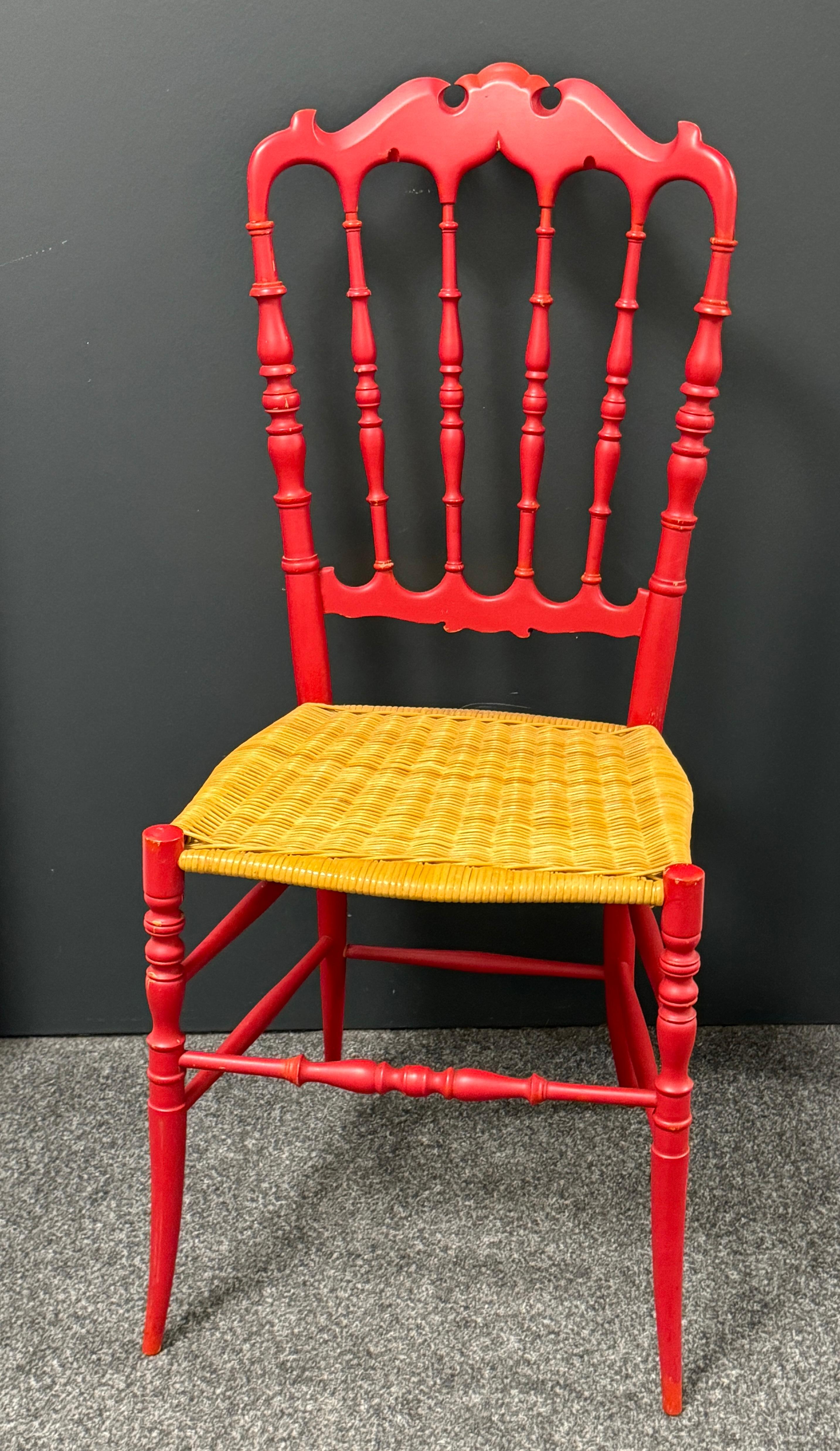 Bellissima sedia in legno di Chiavari con seduta in vimini, attribuita a Rocca, Italia, anni '50 in vendita 3