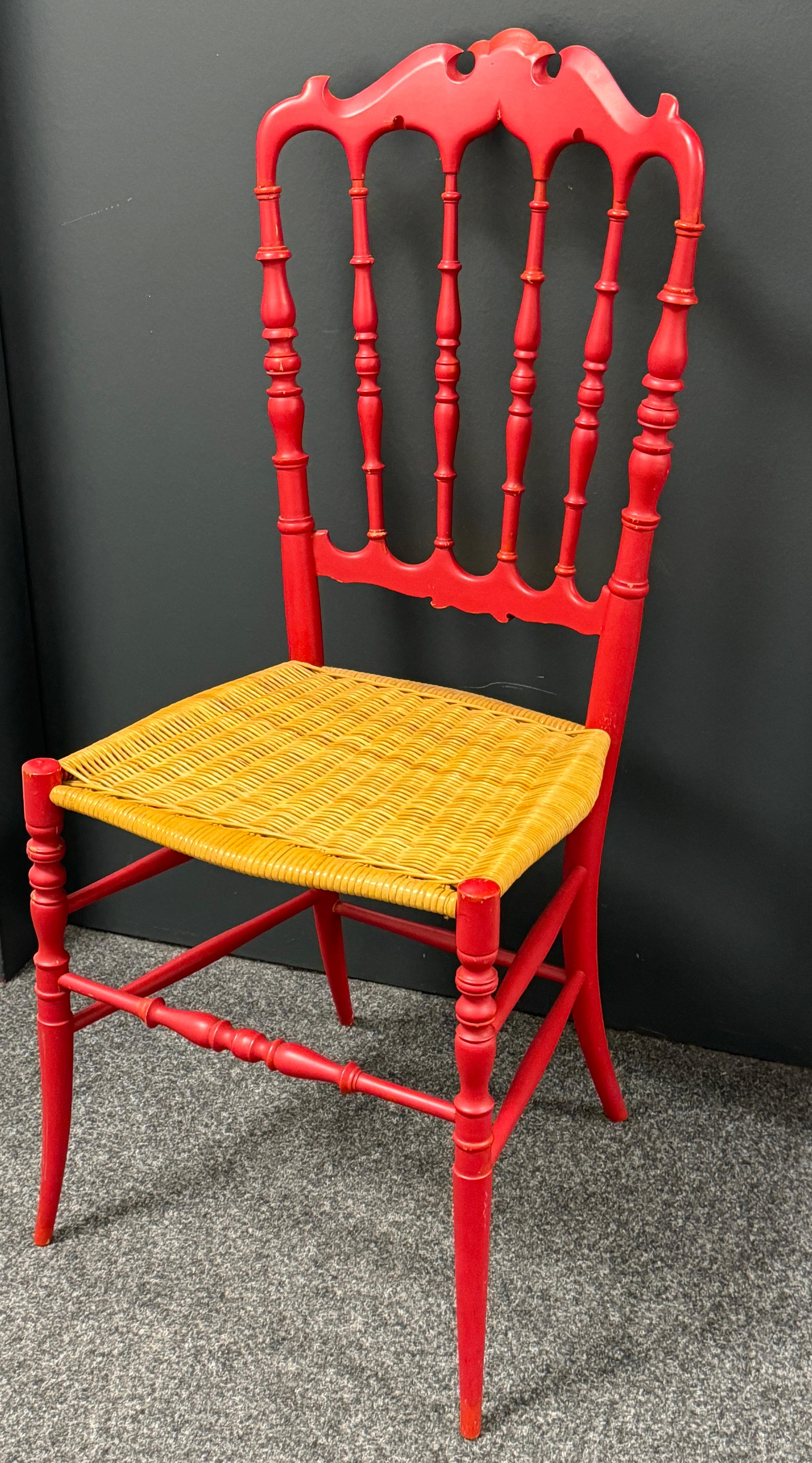 Bellissima sedia in legno di Chiavari con seduta in vimini, attribuita a Rocca, Italia, anni '50 in vendita 4