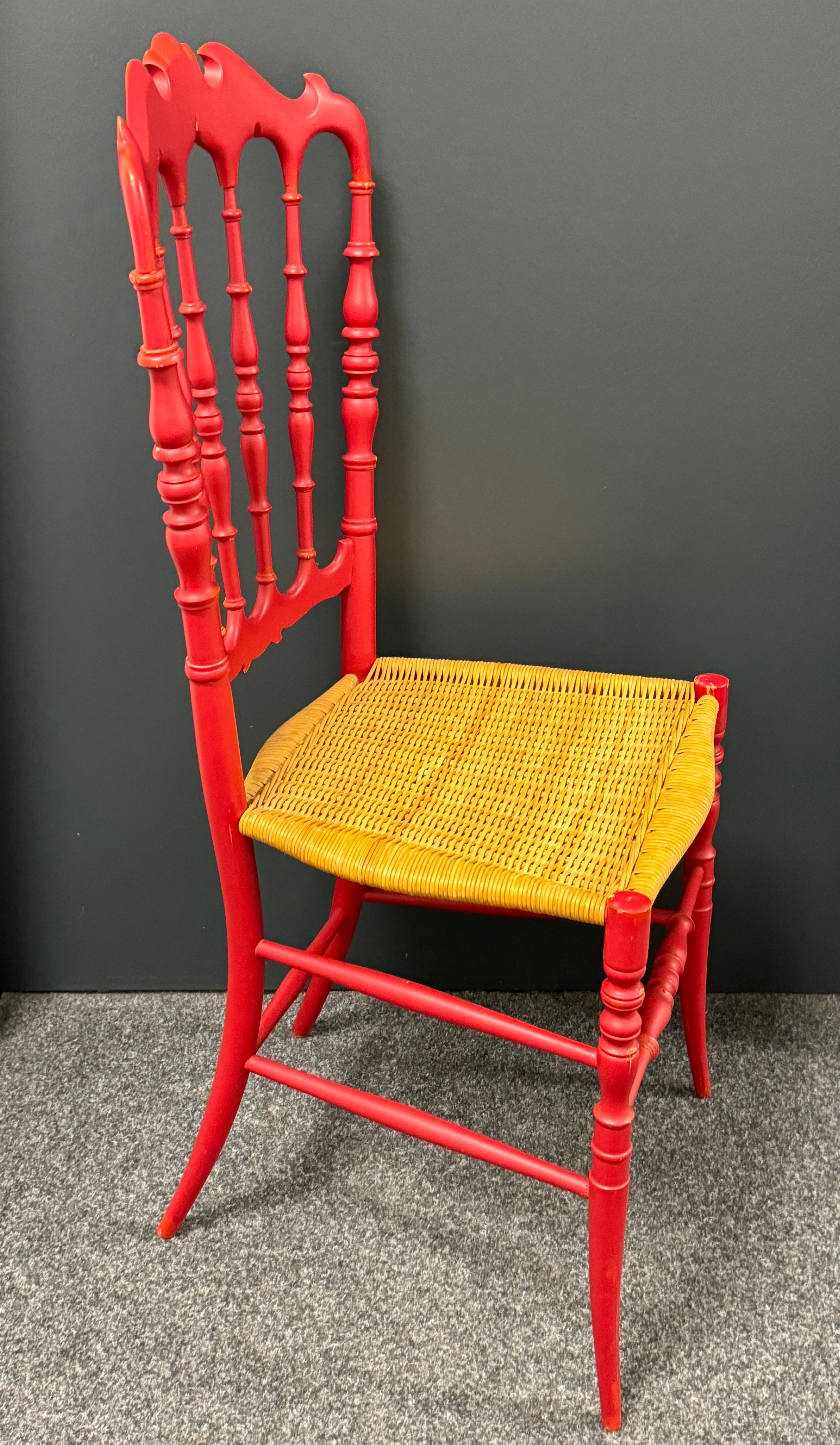 Bellissima sedia in legno di Chiavari con seduta in vimini, attribuita a Rocca, Italia, anni '50 in vendita 5