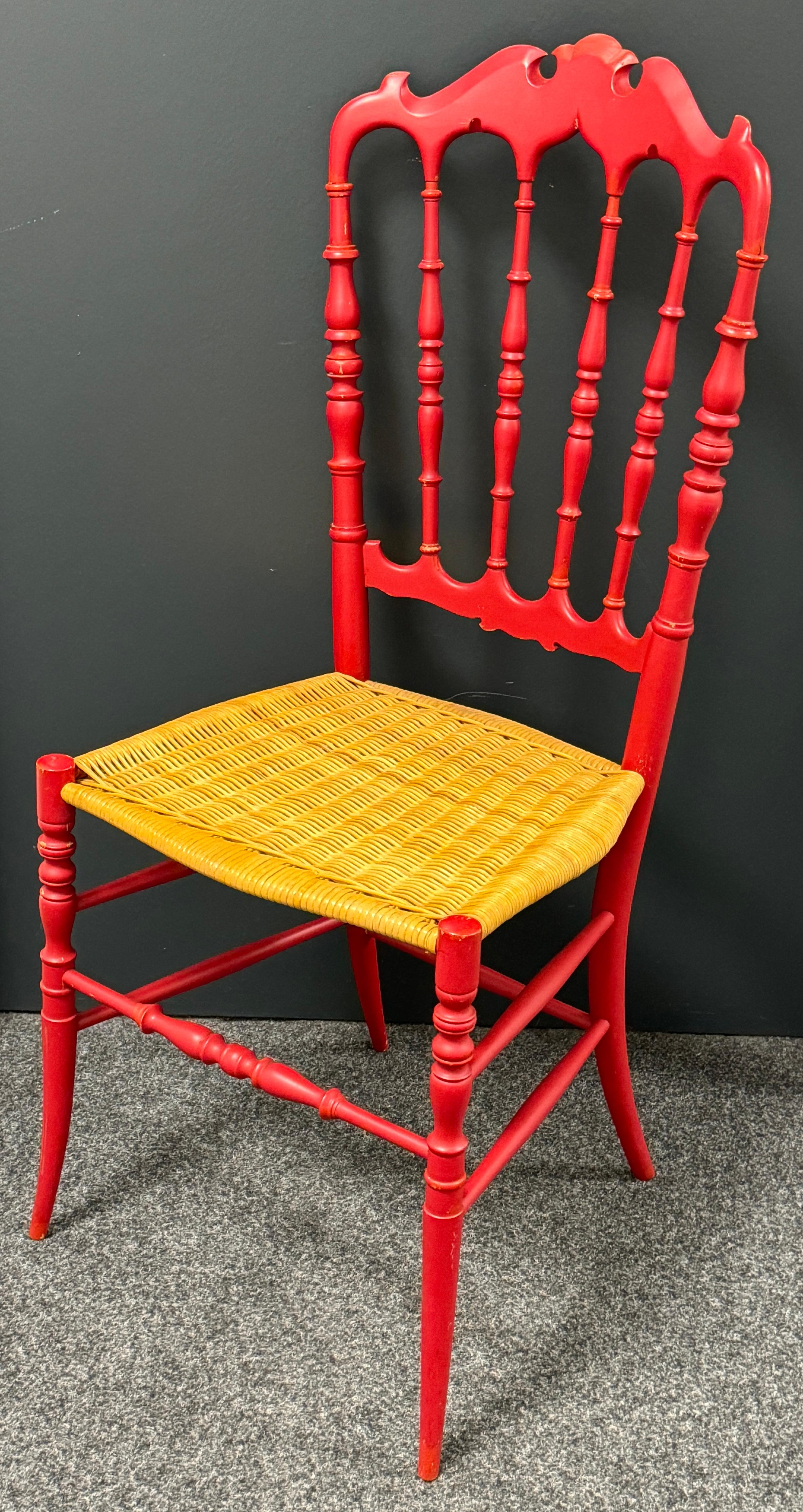 Bellissima sedia in legno di Chiavari con seduta in vimini, attribuita a Rocca, Italia, anni '50 in vendita 12