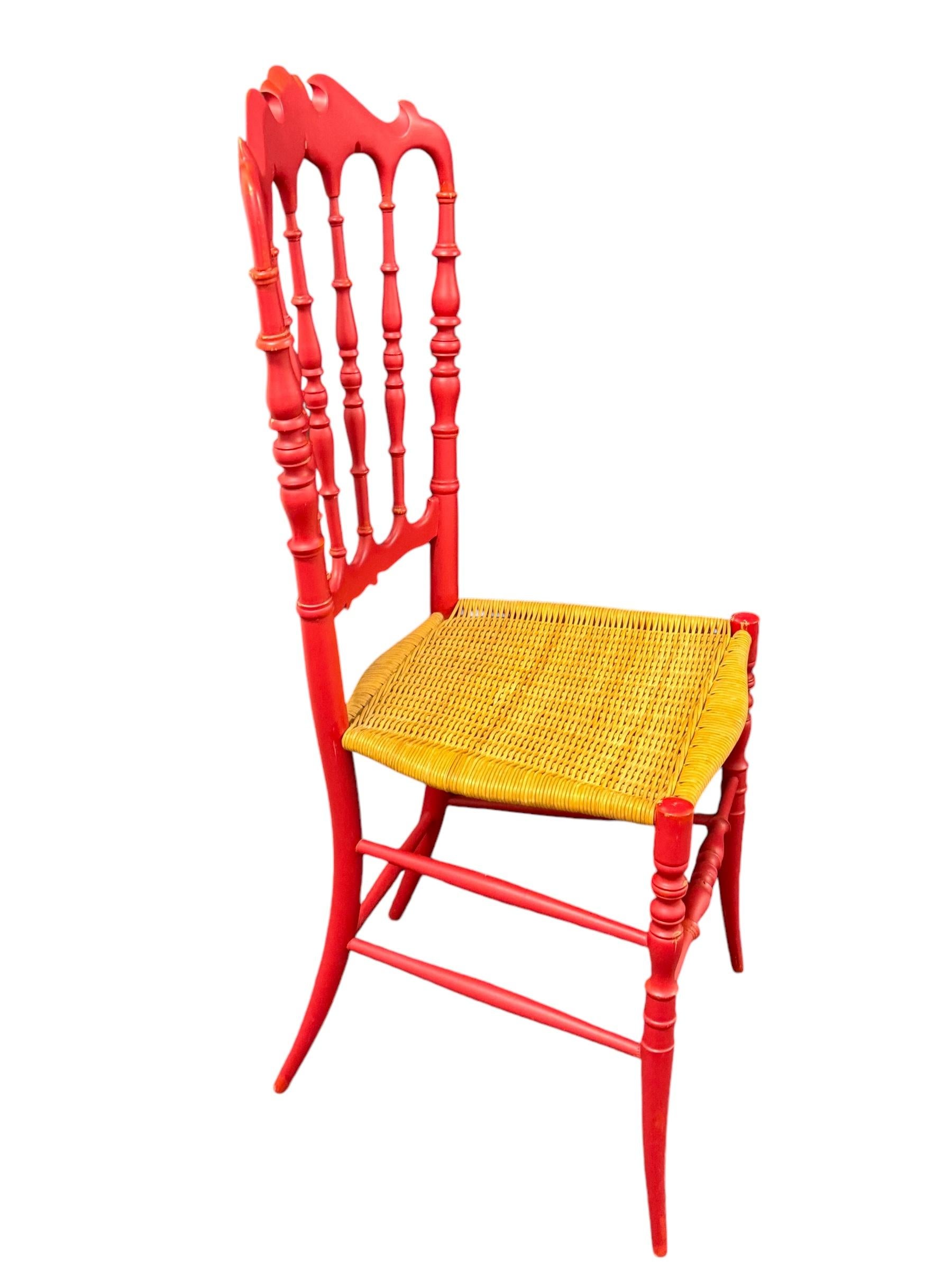 Bellissima sedia in legno di Chiavari con seduta in vimini, attribuita a Rocca, Italia, anni '50 In condizioni buone in vendita a Nuernberg, DE