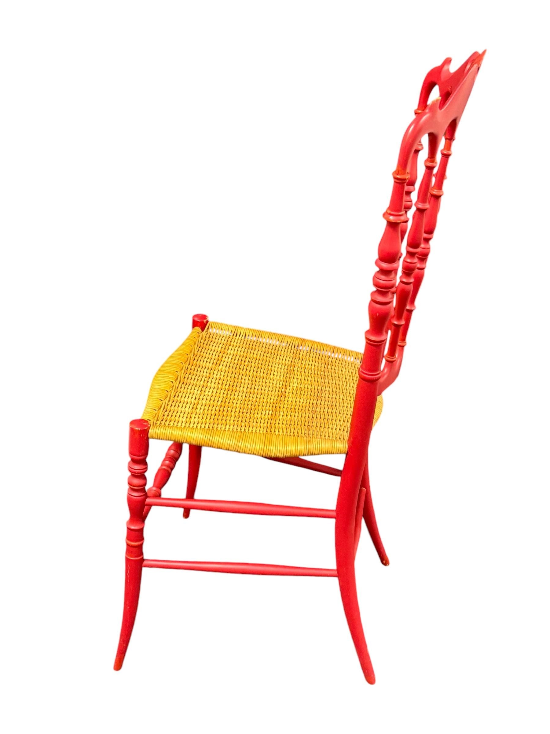 Bellissima sedia in legno di Chiavari con seduta in vimini, attribuita a Rocca, Italia, anni '50 in vendita 1