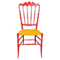 Beautiful Chiavari Wooden Chair Wicker Seat, attributed to Rocca, Italy, 1950s
