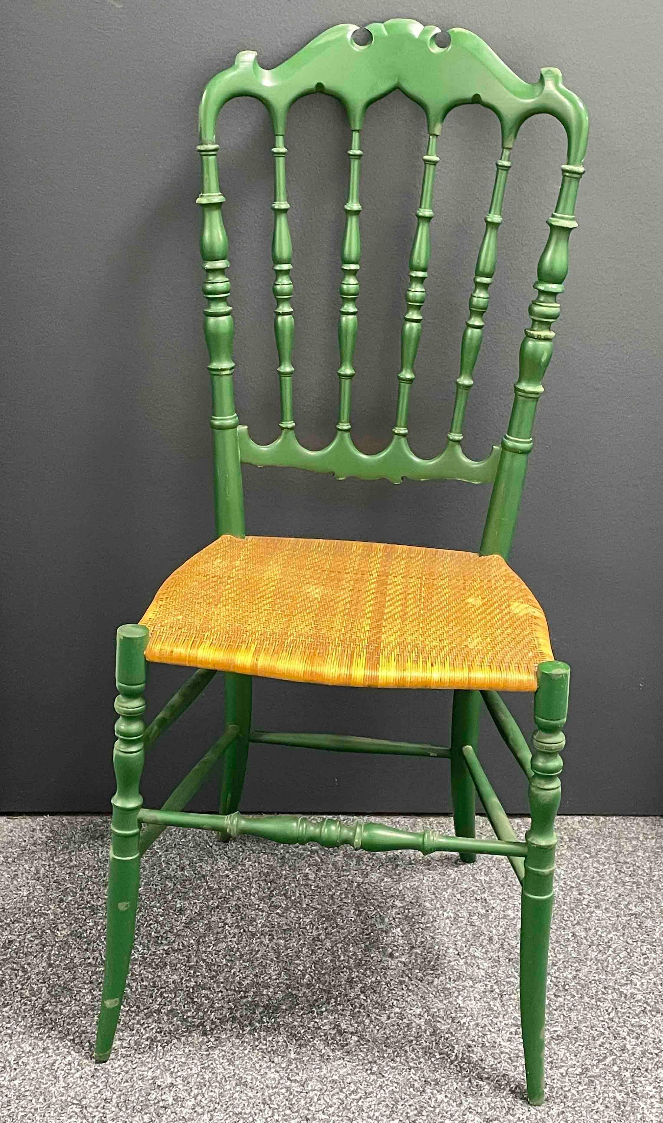 Hollywood Regency Beautiful Chiavari Wooden Chair Wicker Seat, Made by Rocca, Italy, 1950s