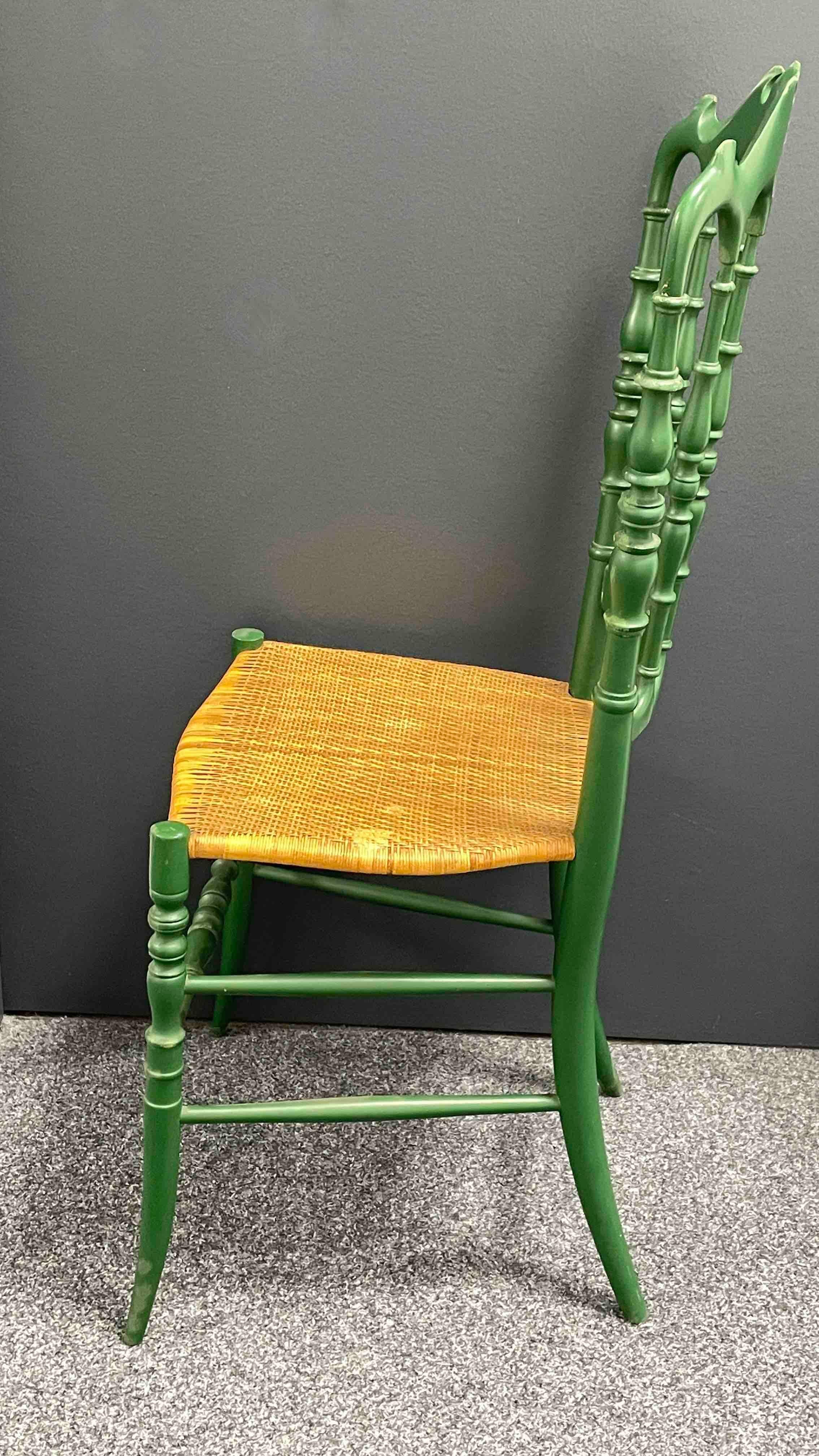 Italian Beautiful Chiavari Wooden Chair Wicker Seat, Made by Rocca, Italy, 1950s