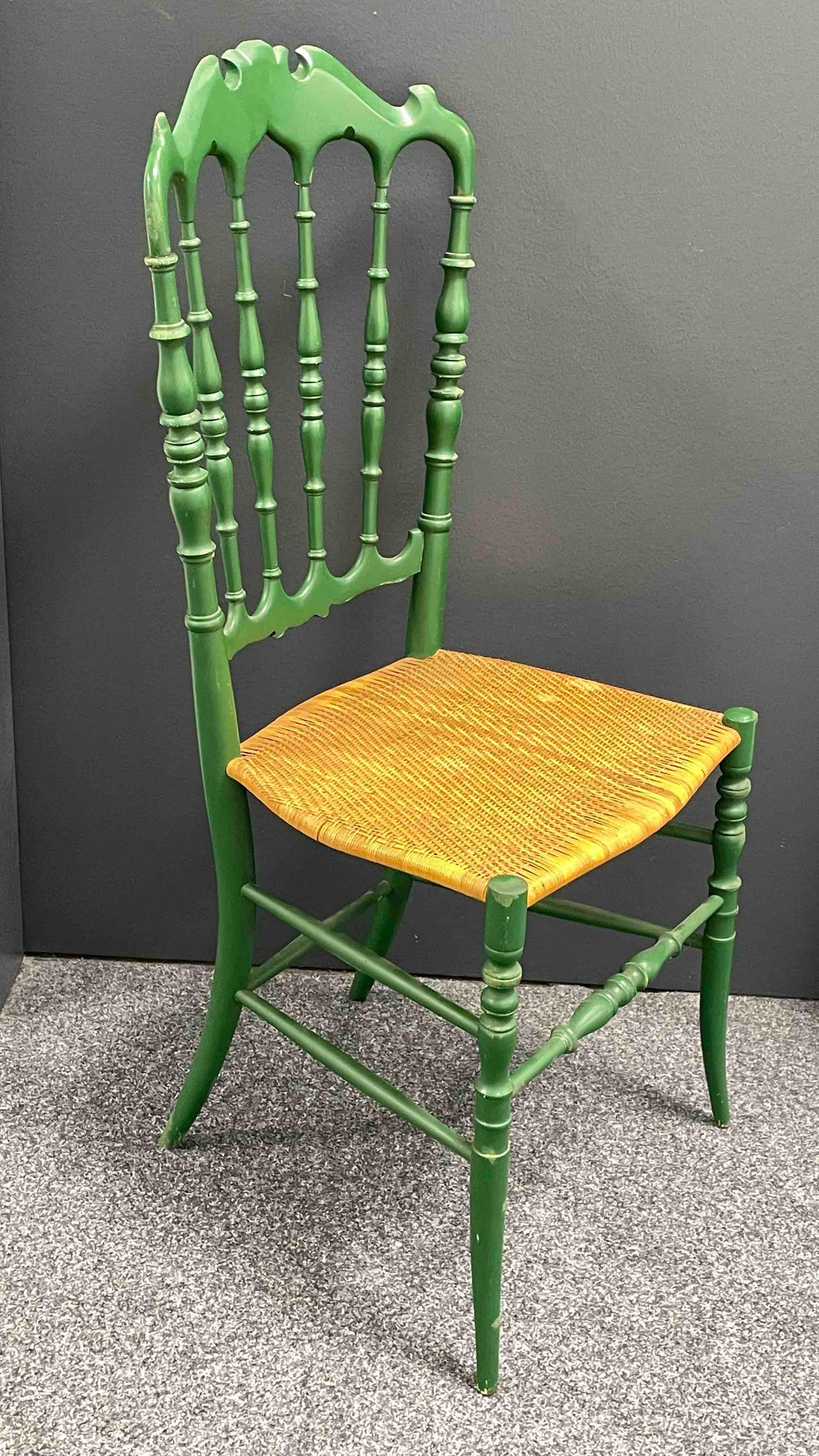 Beautiful Chiavari Wooden Chair Wicker Seat, Made by Rocca, Italy, 1950s In Good Condition In Nuernberg, DE