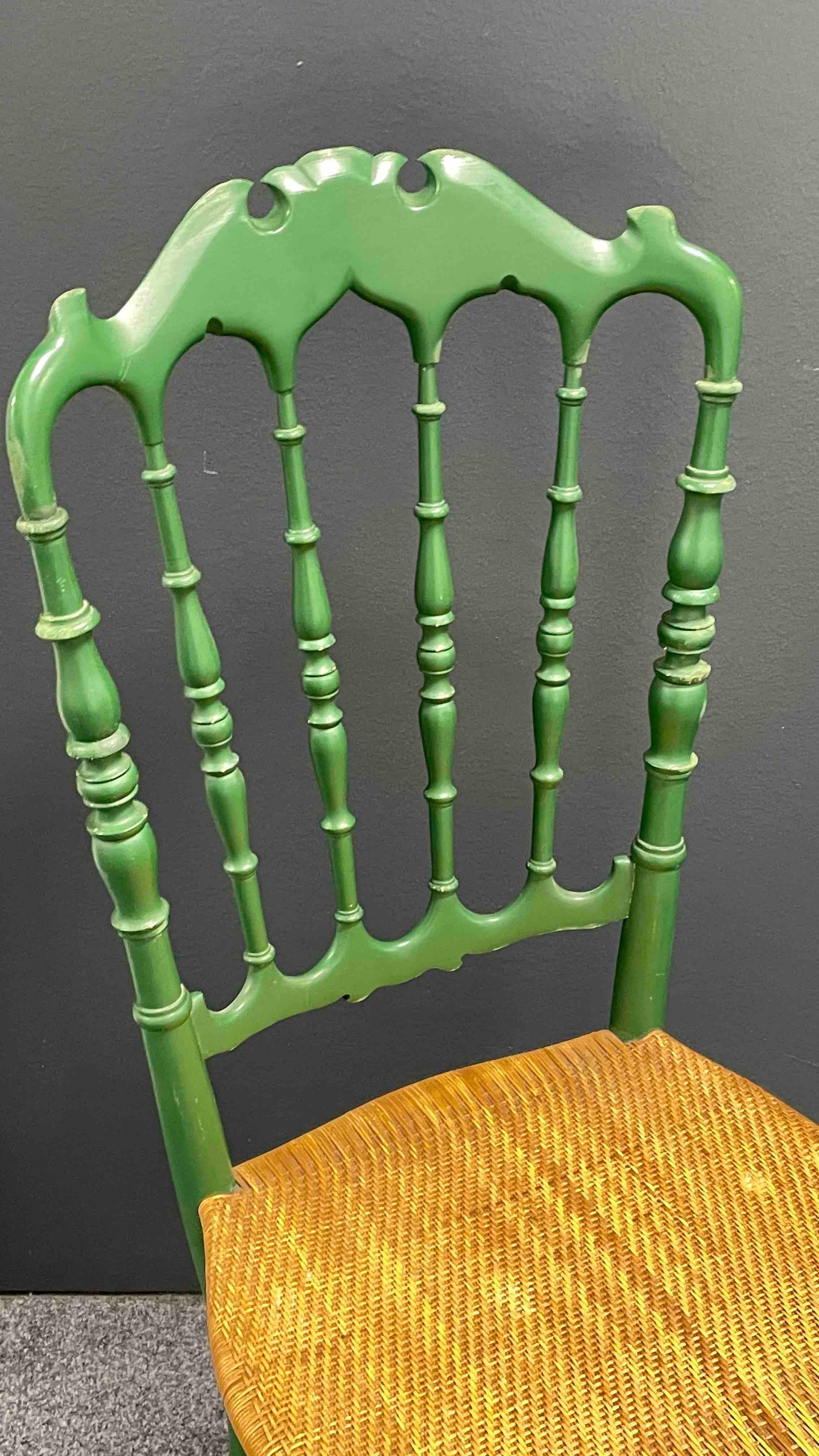 Mid-20th Century Beautiful Chiavari Wooden Chair Wicker Seat, Made by Rocca, Italy, 1950s