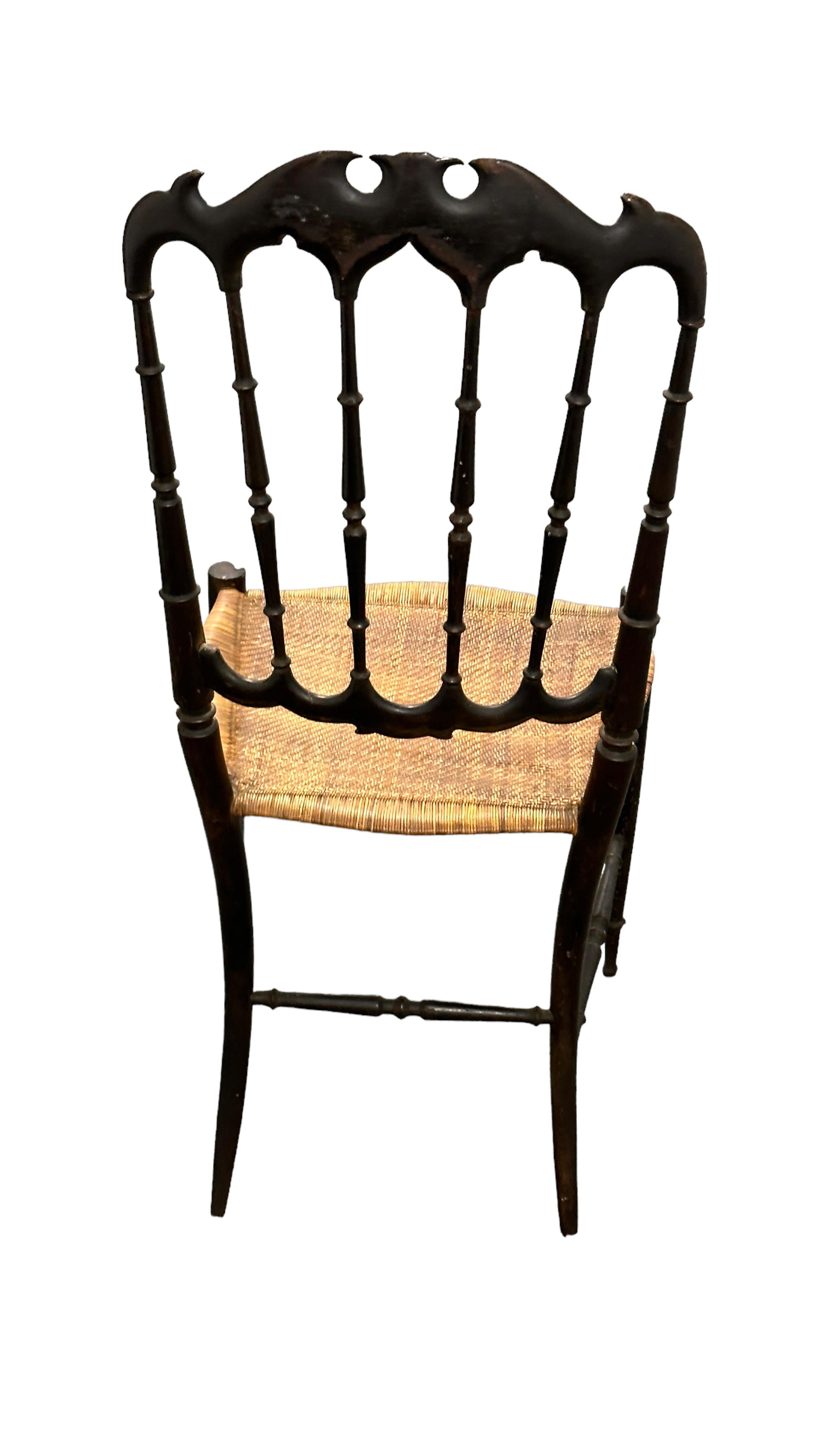 Beautiful Chiavari Wooden Chair Wicker Seat, Made in Liguria, Italy, 1930s For Sale 3