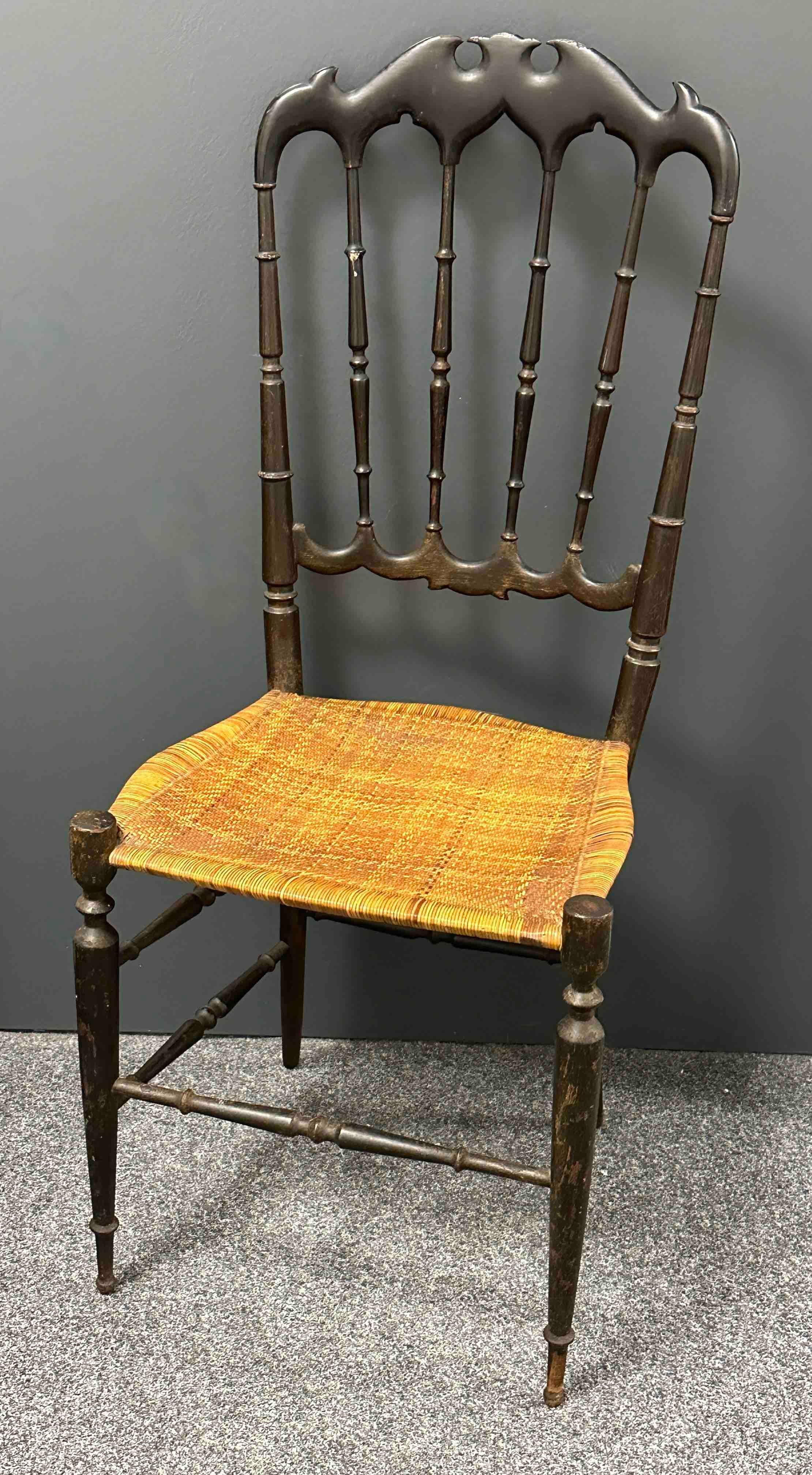 Beautiful Chiavari Wooden Chair Wicker Seat, Made in Liguria, Italy, 1930s For Sale 6