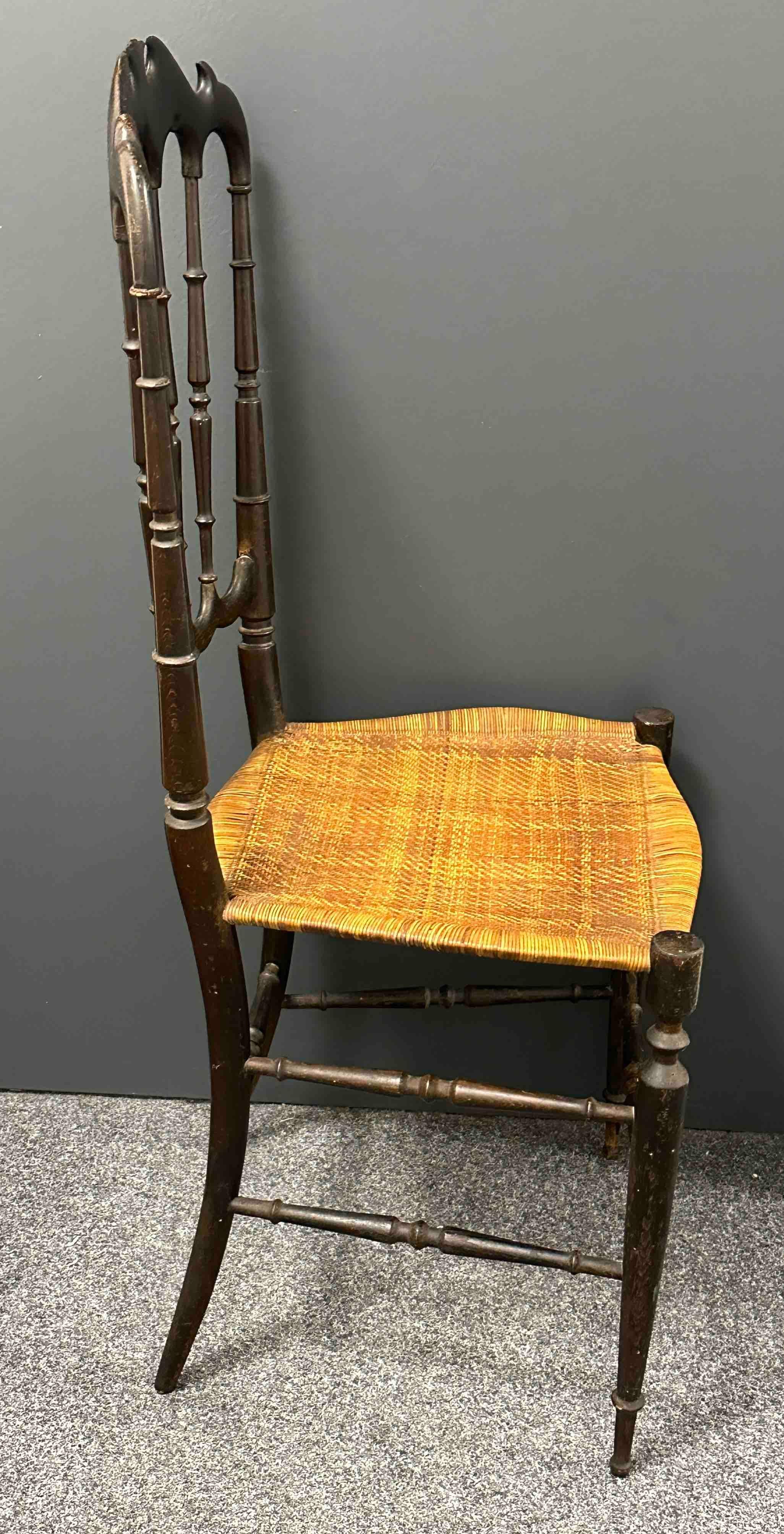Beautiful Chiavari Wooden Chair Wicker Seat, Made in Liguria, Italy, 1930s For Sale 8