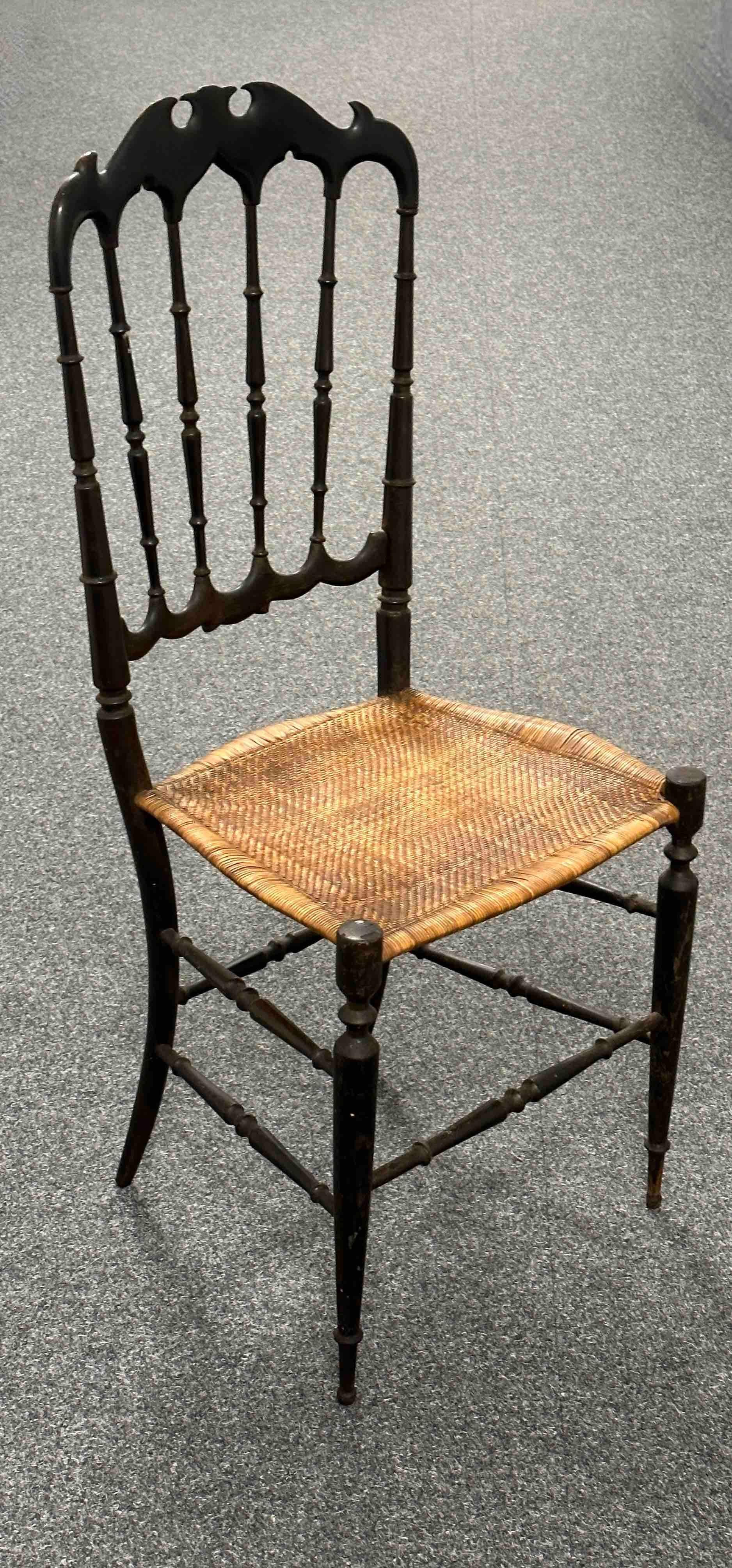 Beautiful Chiavari Wooden Chair Wicker Seat, Made in Liguria, Italy, 1930s For Sale 11