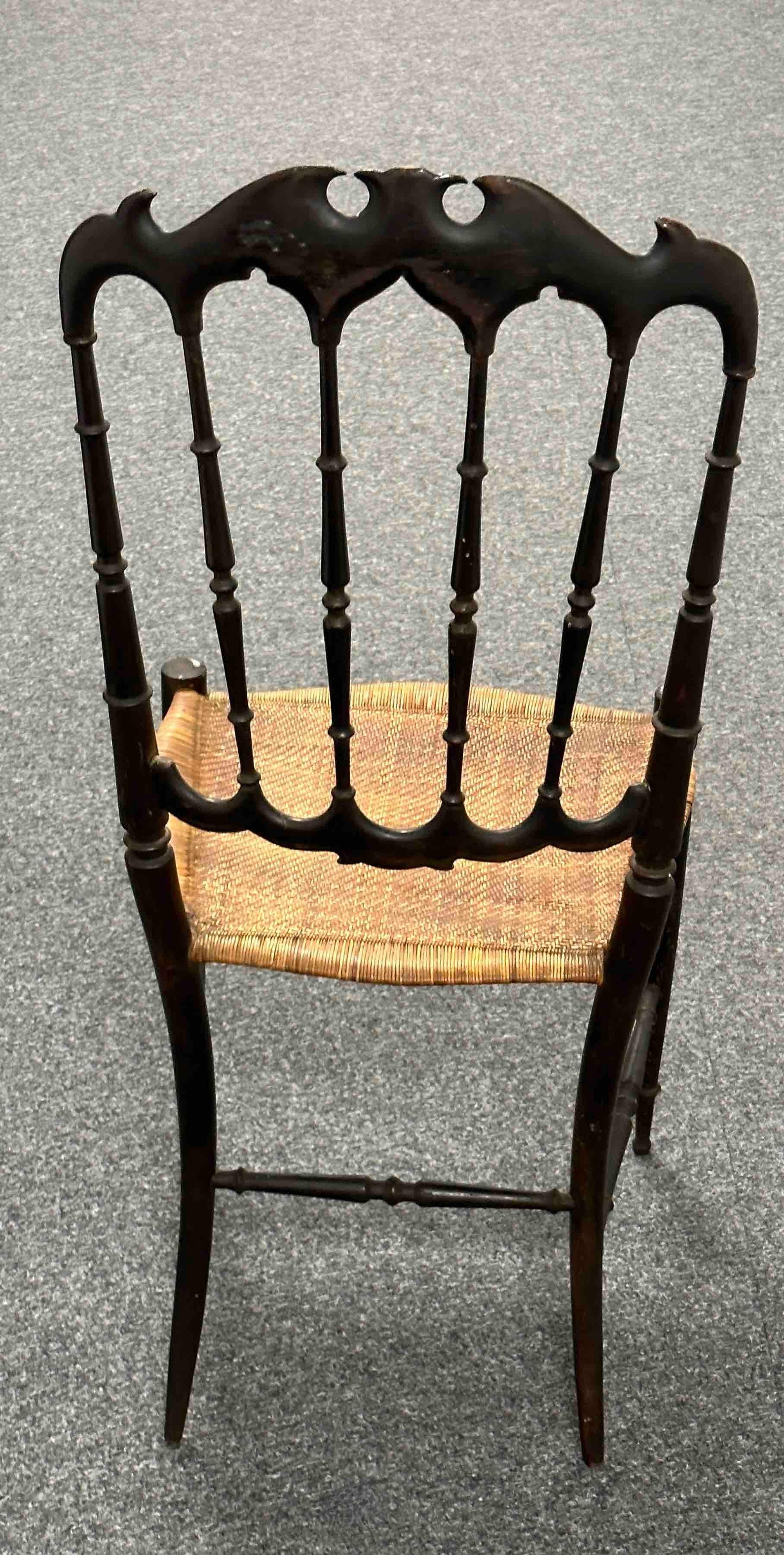 Beautiful Chiavari Wooden Chair Wicker Seat, Made in Liguria, Italy, 1930s For Sale 12