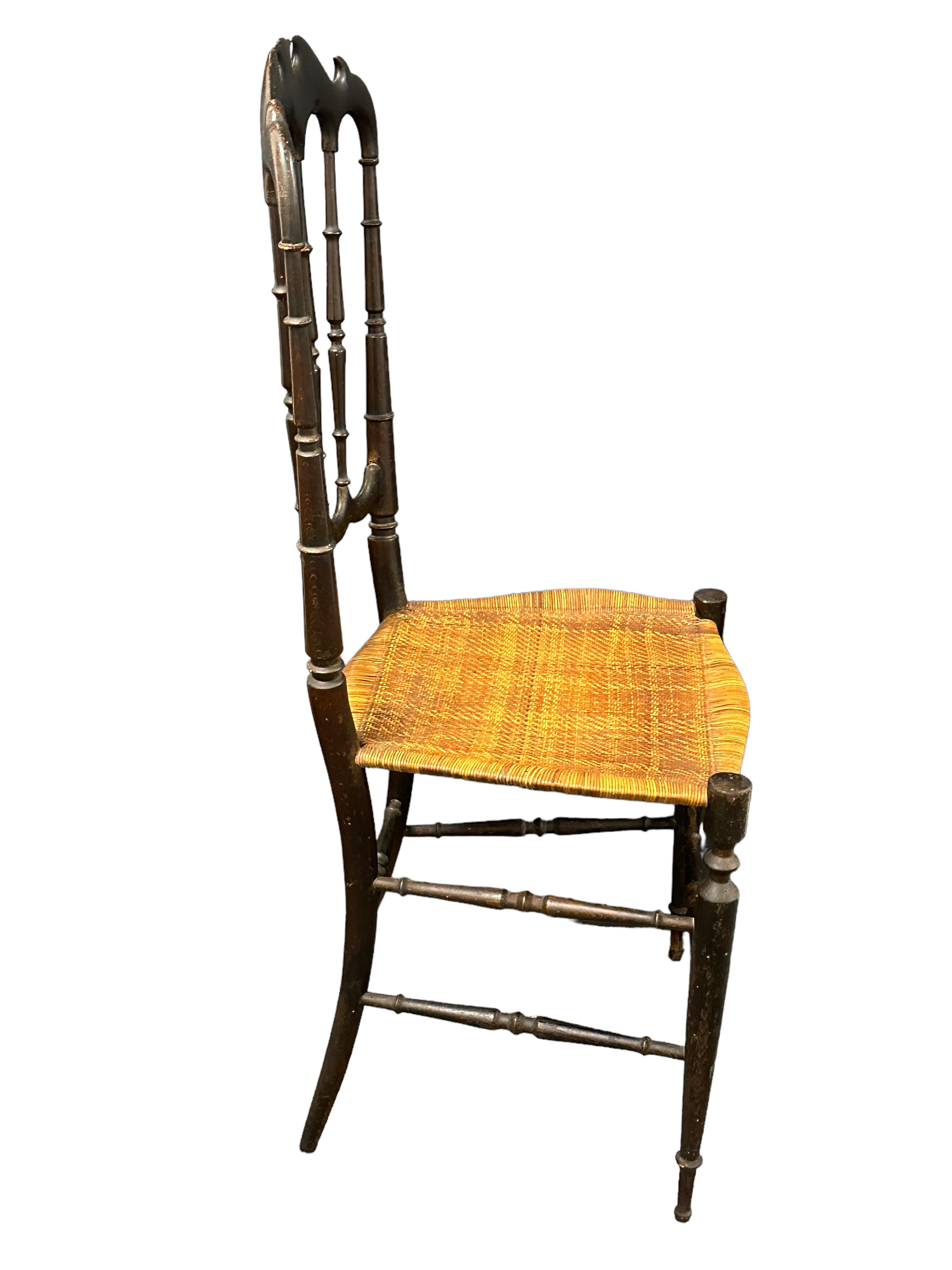 Hollywood Regency Beautiful Chiavari Wooden Chair Wicker Seat, Made in Liguria, Italy, 1930s For Sale