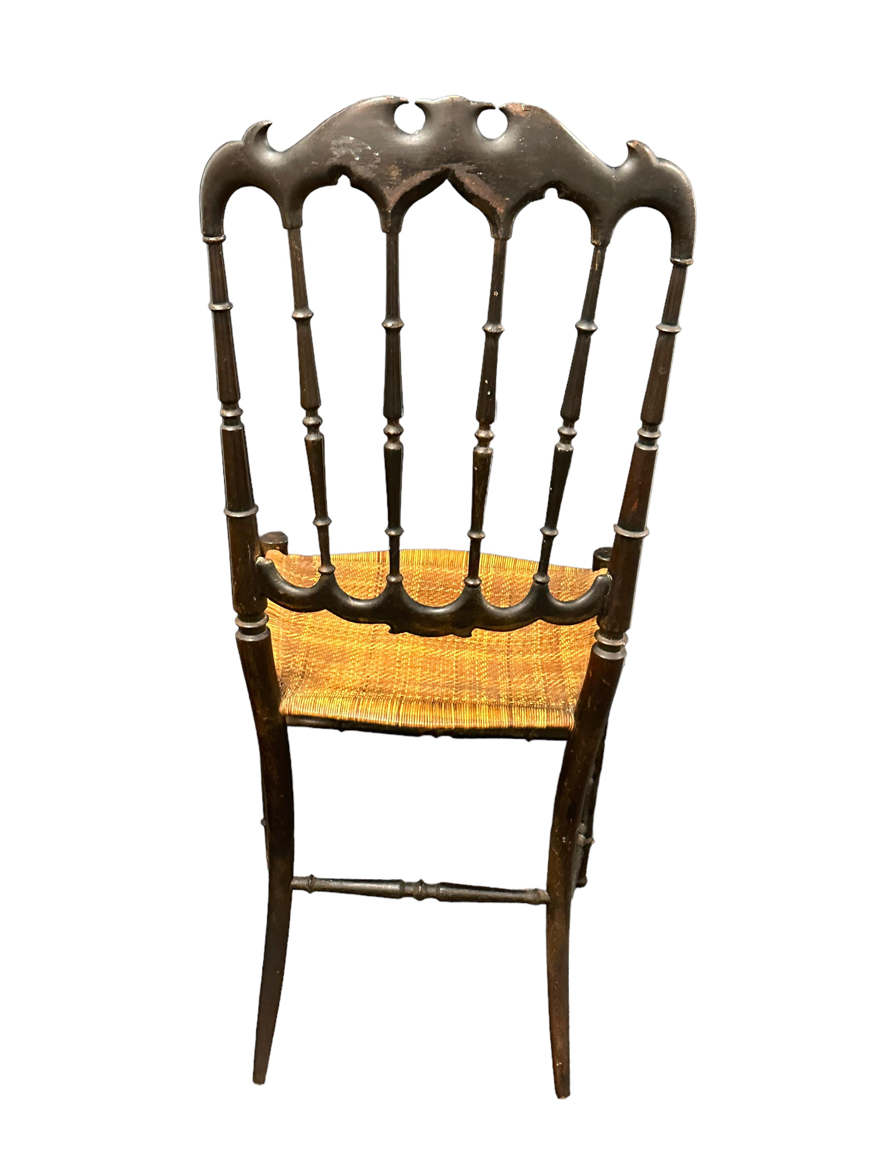 Italian Beautiful Chiavari Wooden Chair Wicker Seat, Made in Liguria, Italy, 1930s For Sale