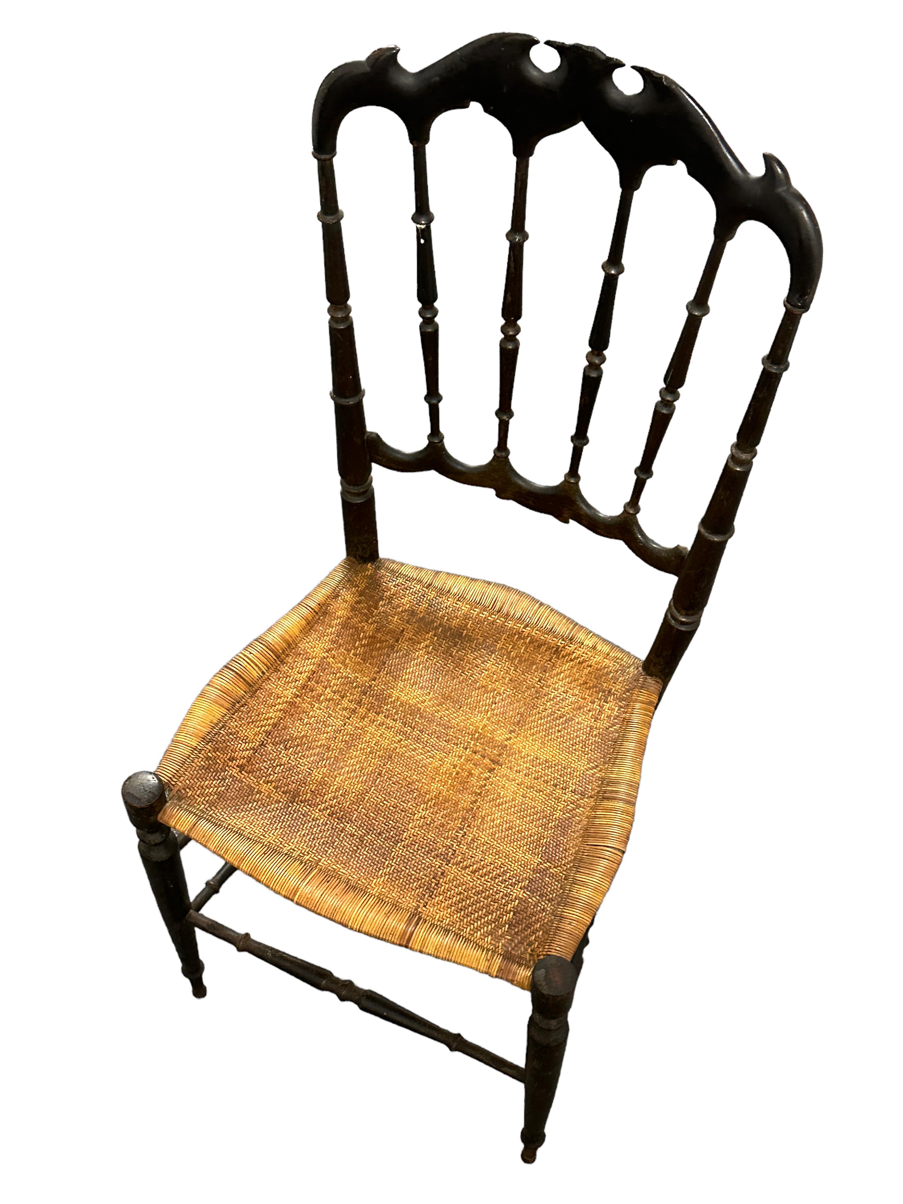 20th Century Beautiful Chiavari Wooden Chair Wicker Seat, Made in Liguria, Italy, 1930s For Sale