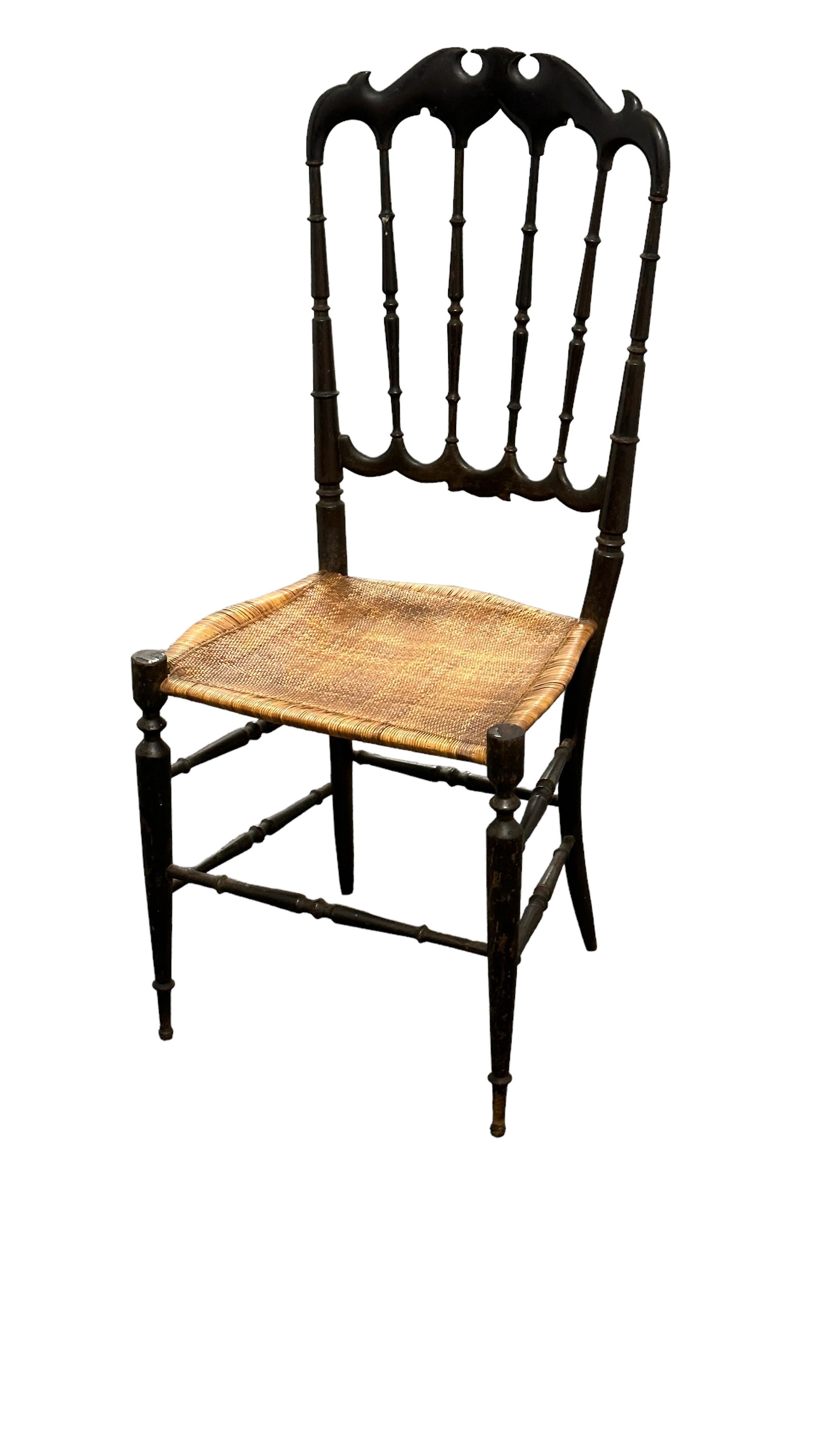 Beautiful Chiavari Wooden Chair Wicker Seat, Made in Liguria, Italy, 1930s For Sale 1