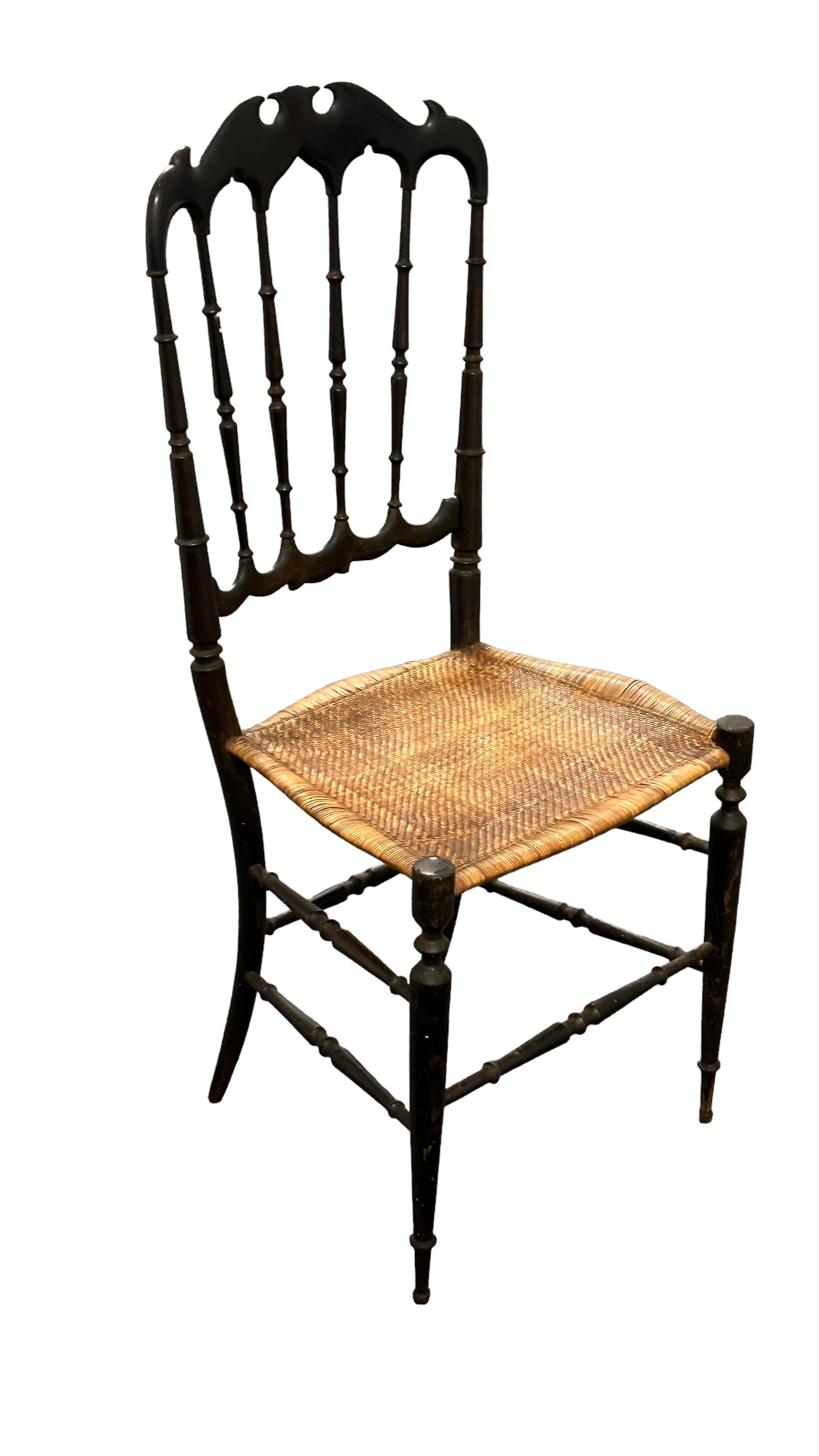 Beautiful Chiavari Wooden Chair Wicker Seat, Made in Liguria, Italy, 1930s For Sale 2