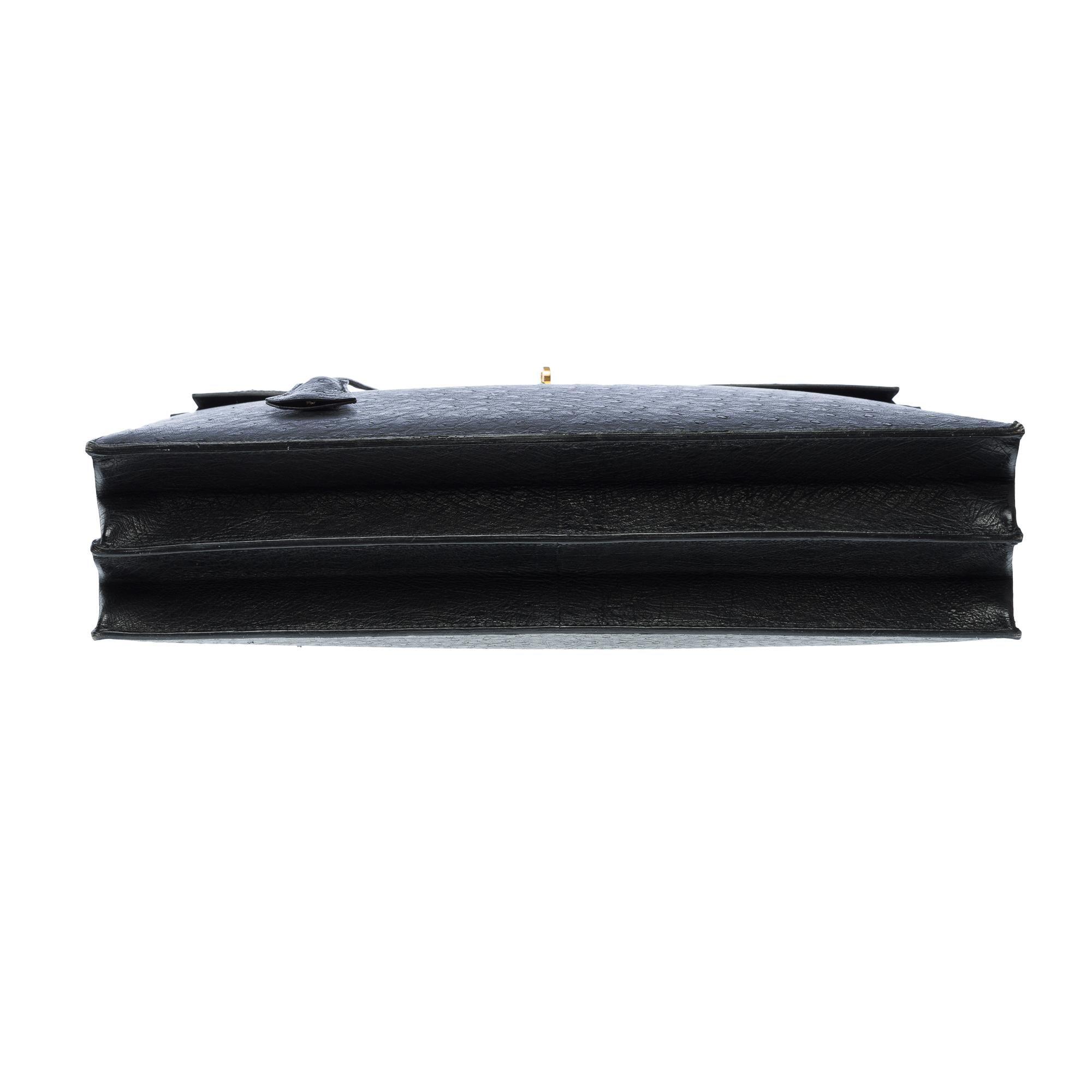 Beautiful & Chic Hermès Ostrich Kelly Dépêches black briefcase, GHW 5