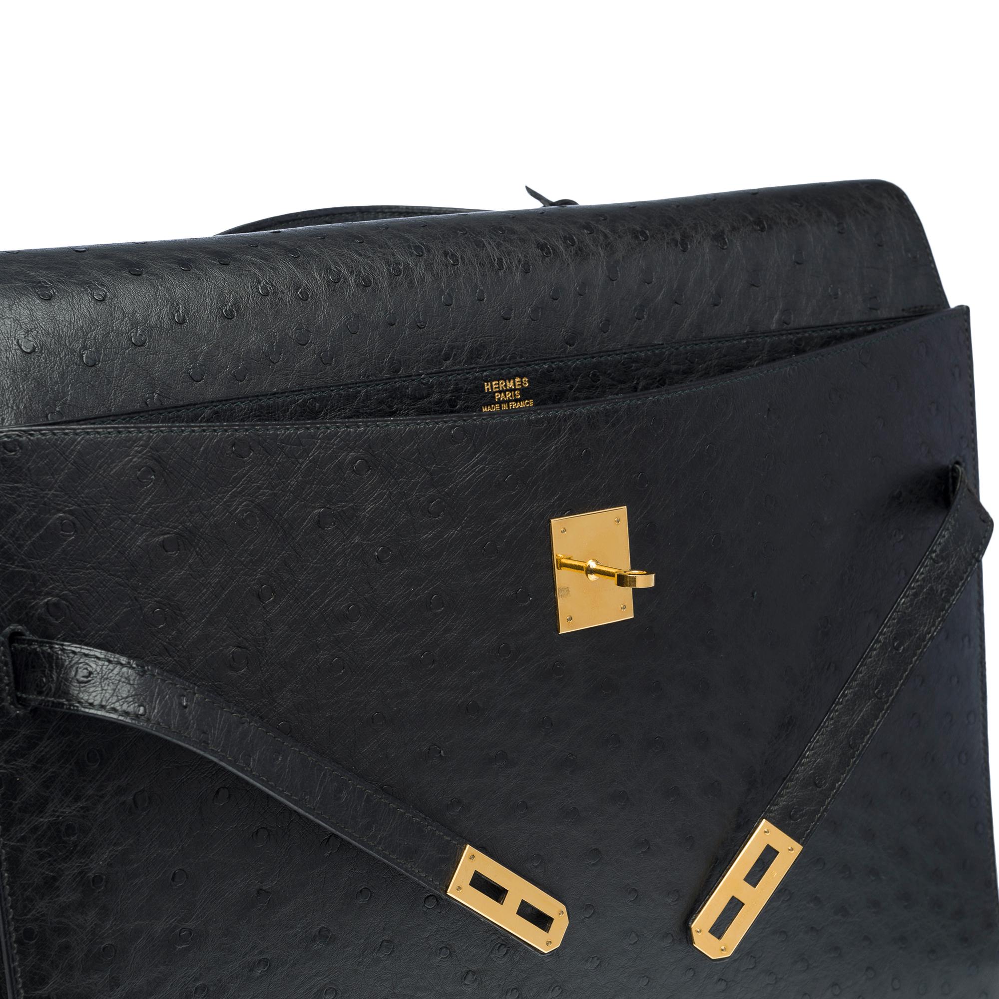Beautiful & Chic Hermès Ostrich Kelly Dépêches black briefcase, GHW 1