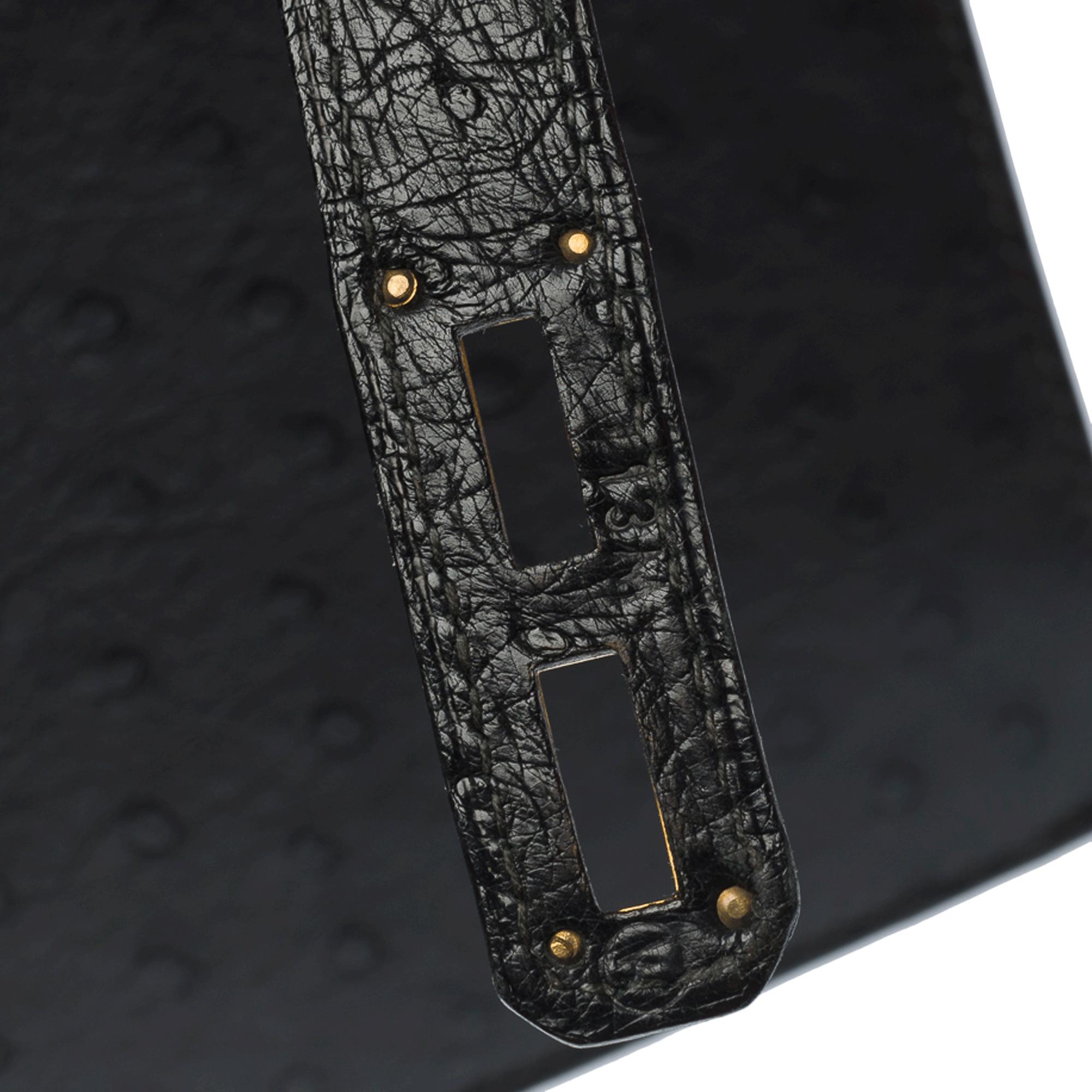 Beautiful & Chic Hermès Ostrich Kelly Dépêches black briefcase, GHW 2