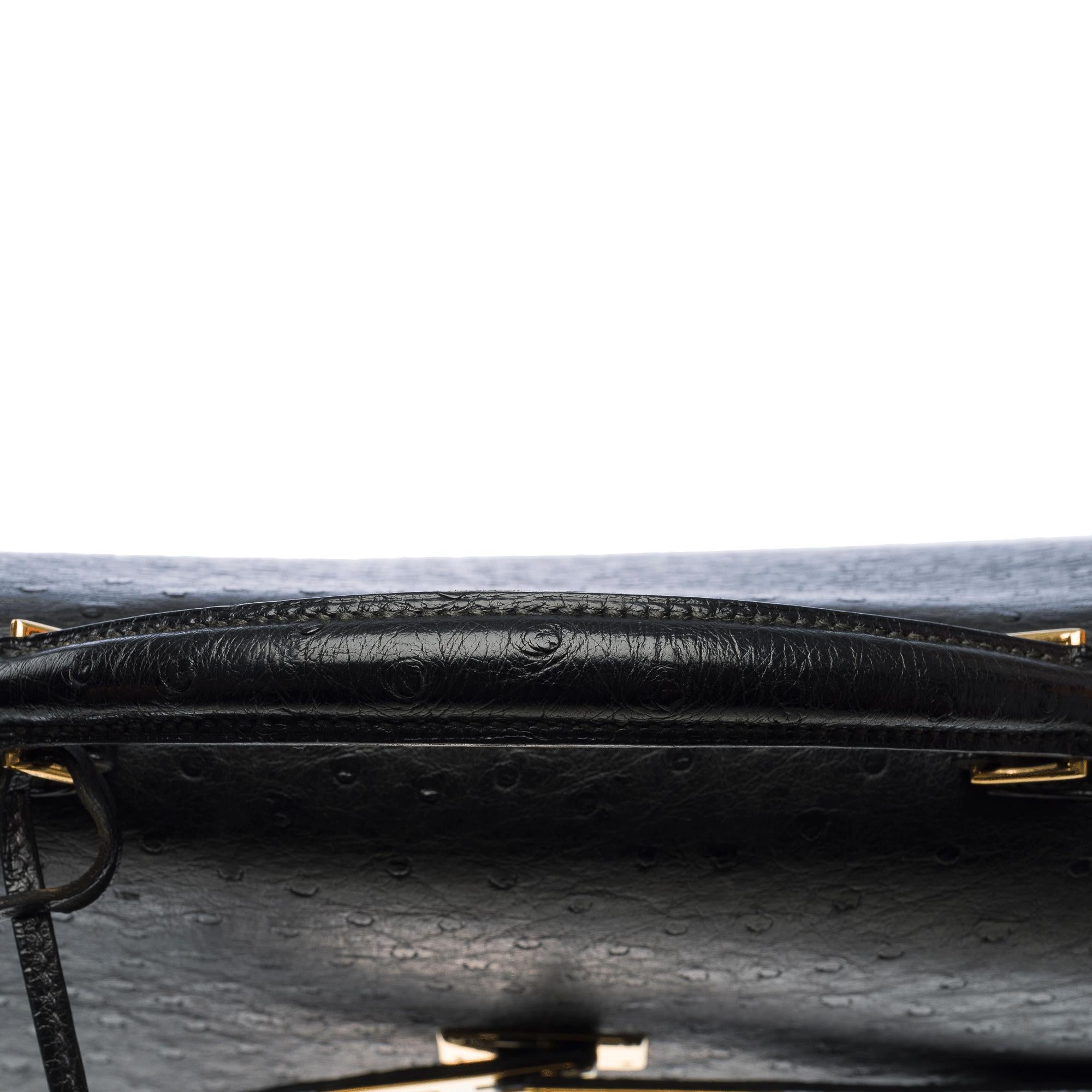 Beautiful & Chic Hermès Ostrich Kelly Dépêches black briefcase, GHW 4