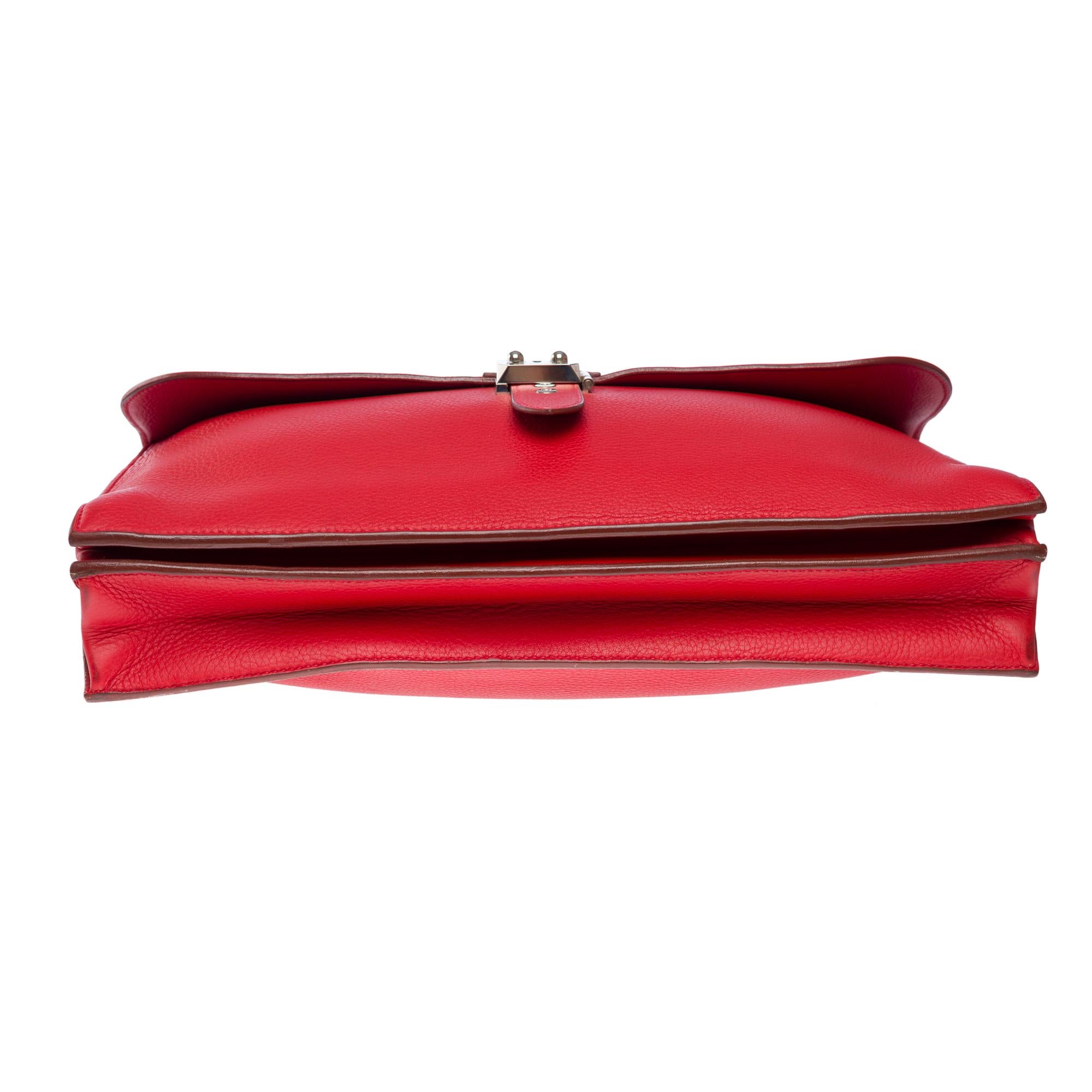 Beautiful & Chic Hermès Sac à dépêches briefcase 38 in Red Togo leather, PHW For Sale 6
