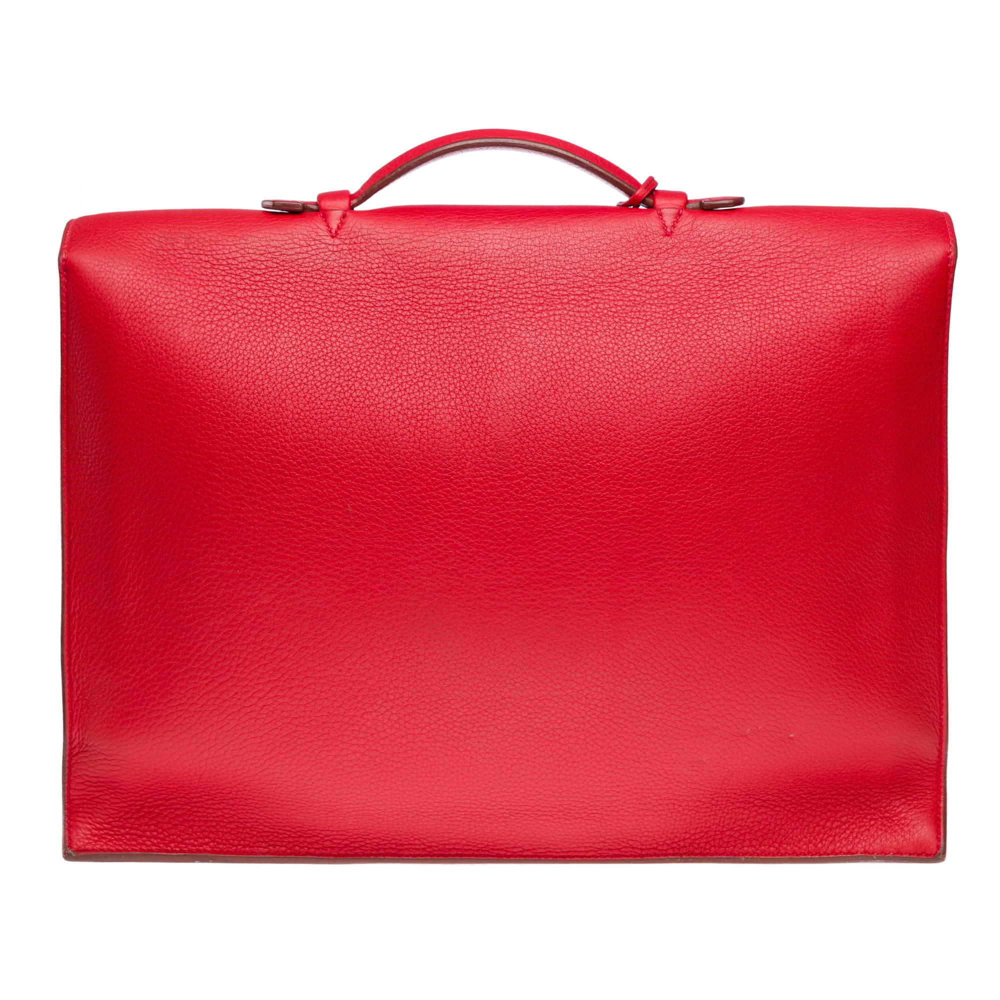 Beautiful & Chic Hermès Sac à dépêches briefcase 38 in Red Togo leather, PHW In Good Condition For Sale In Paris, IDF
