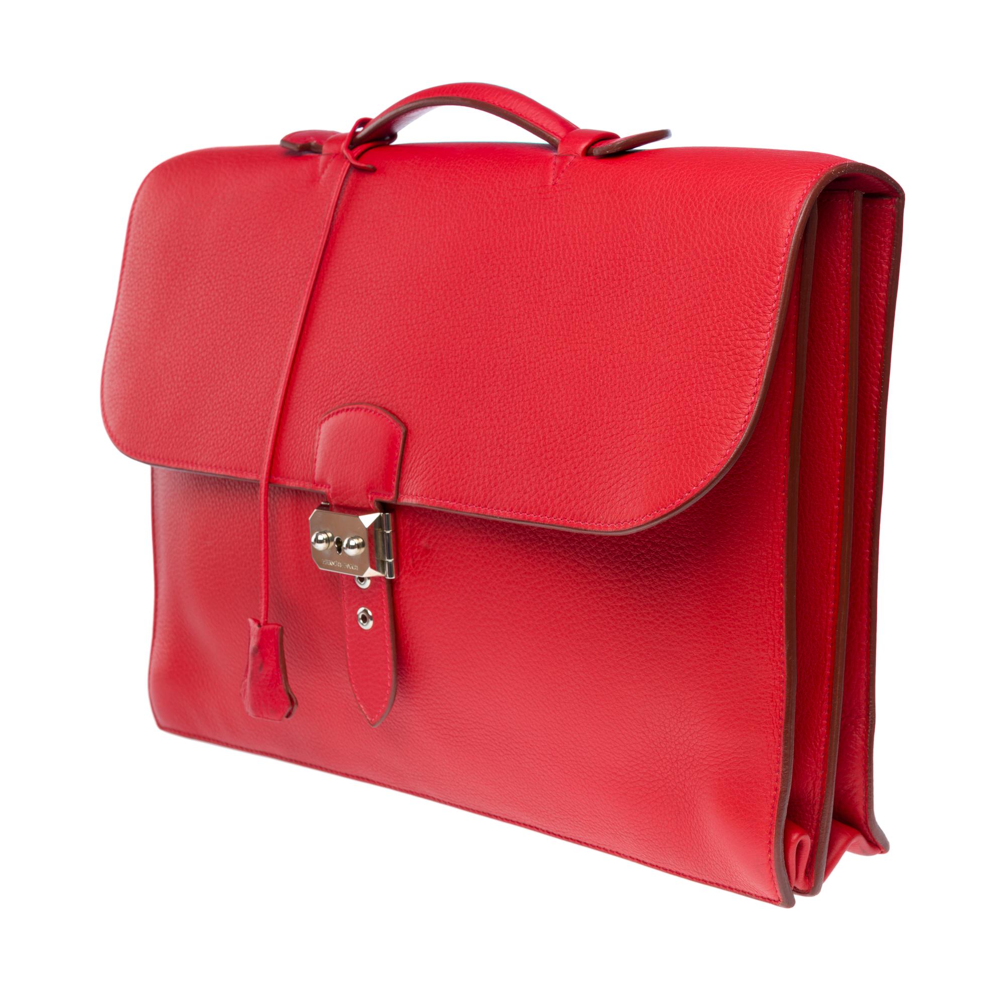 Men's Beautiful & Chic Hermès Sac à dépêches briefcase 38 in Red Togo leather, PHW For Sale