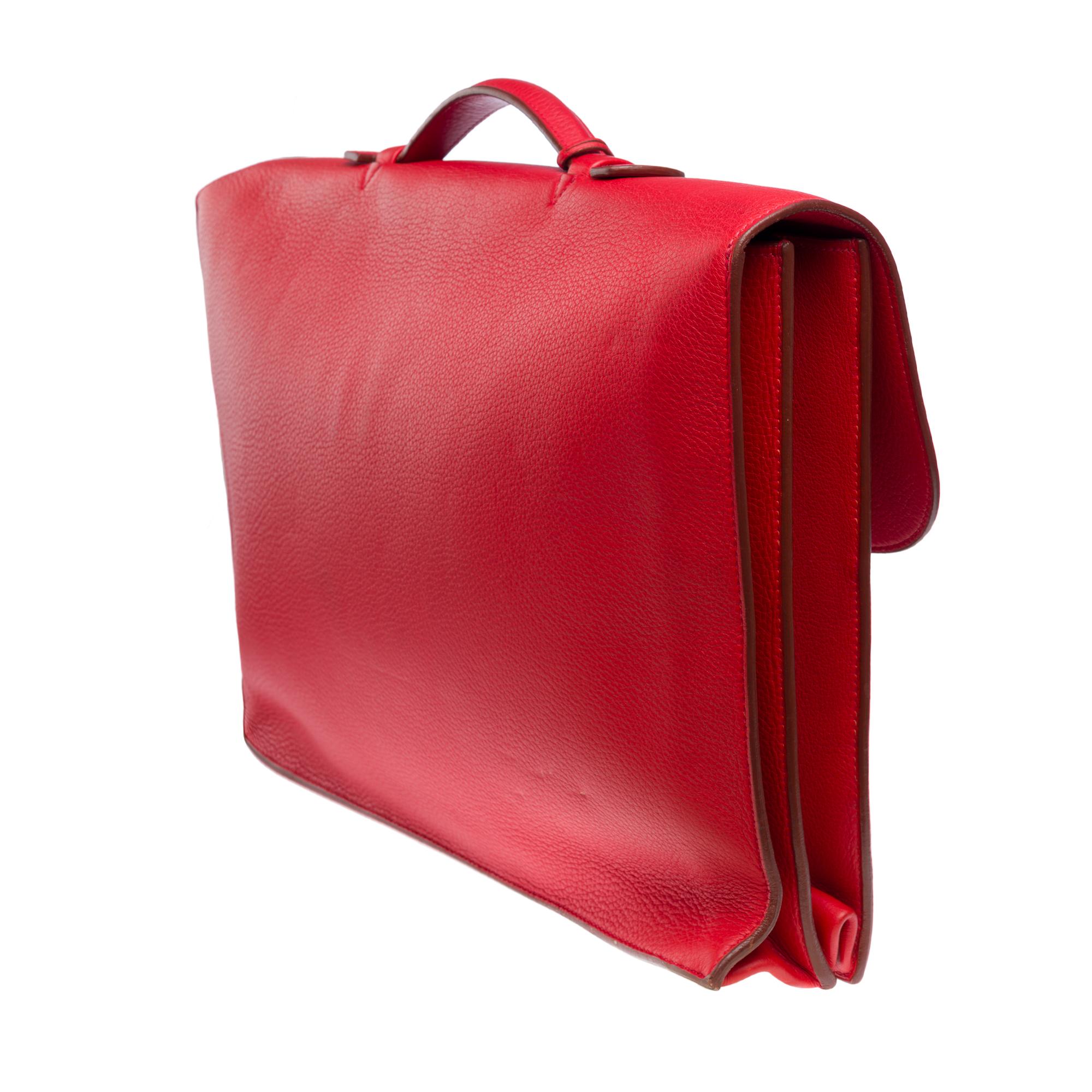 Beautiful & Chic Hermès Sac à dépêches briefcase 38 in Red Togo leather, PHW For Sale 1