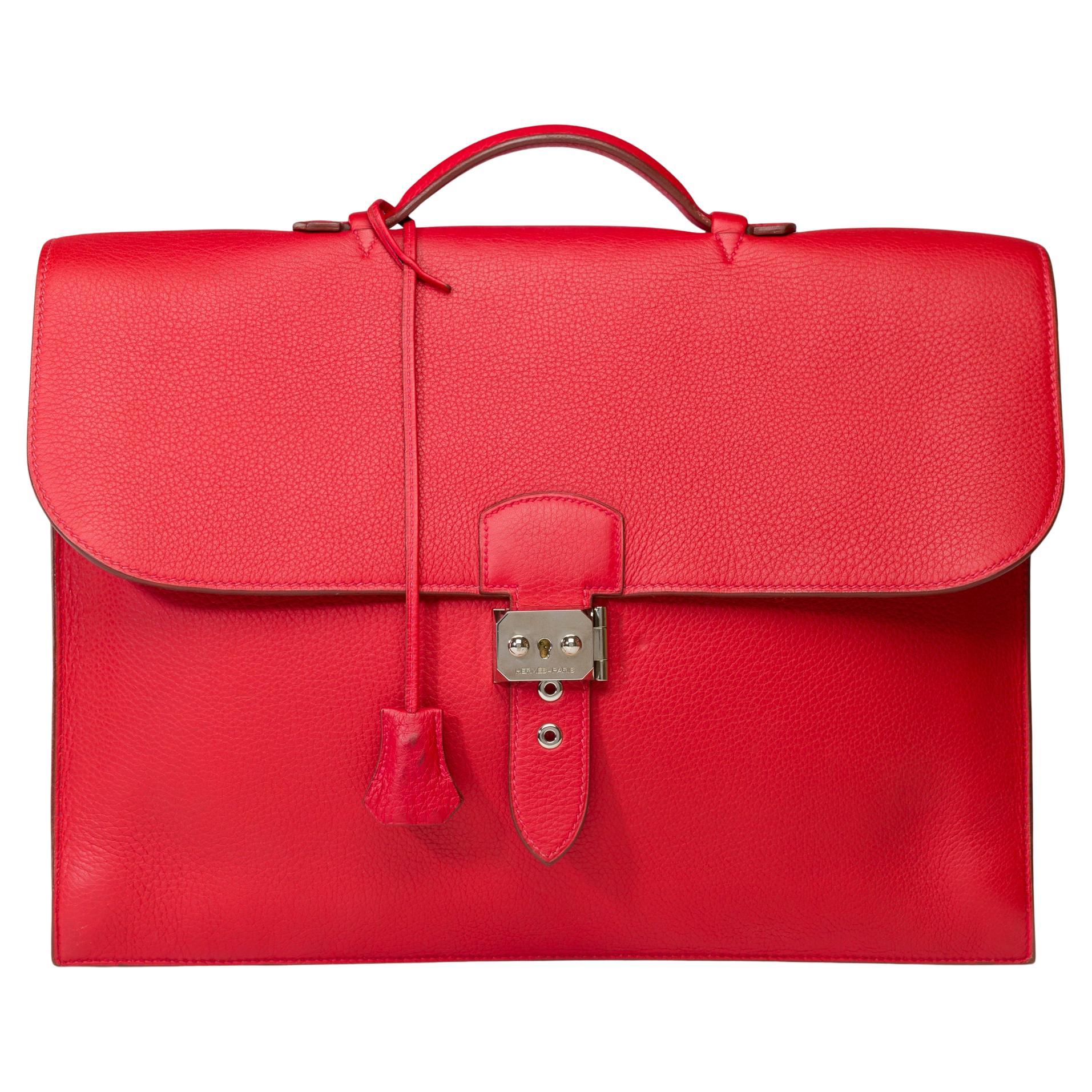 Beautiful & Chic Hermès Sac à dépêches briefcase 38 in Red Togo leather, PHW For Sale