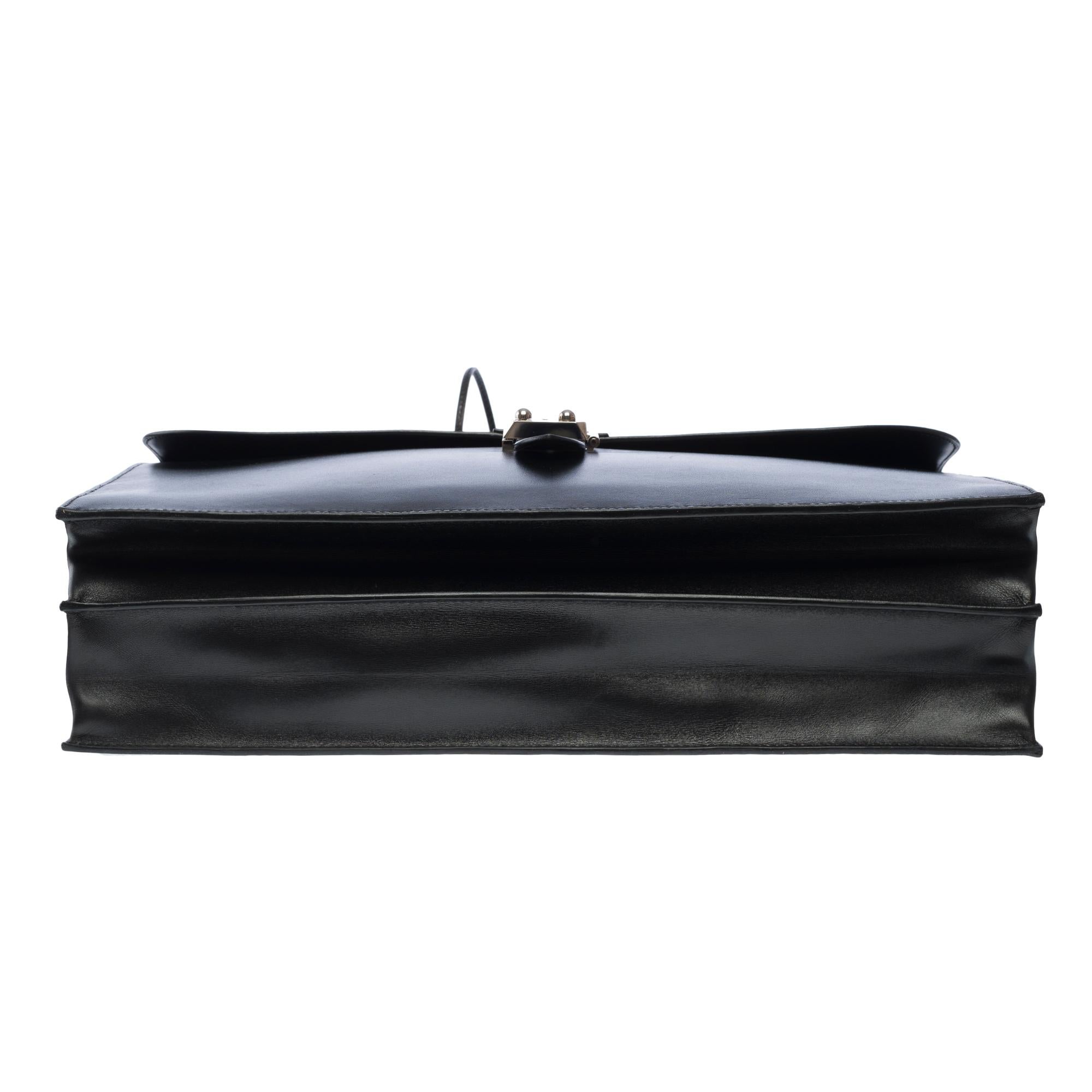 Beautiful & Chic Hermès Sac à dépêches briefcase in black box Calf leather, SHW 5