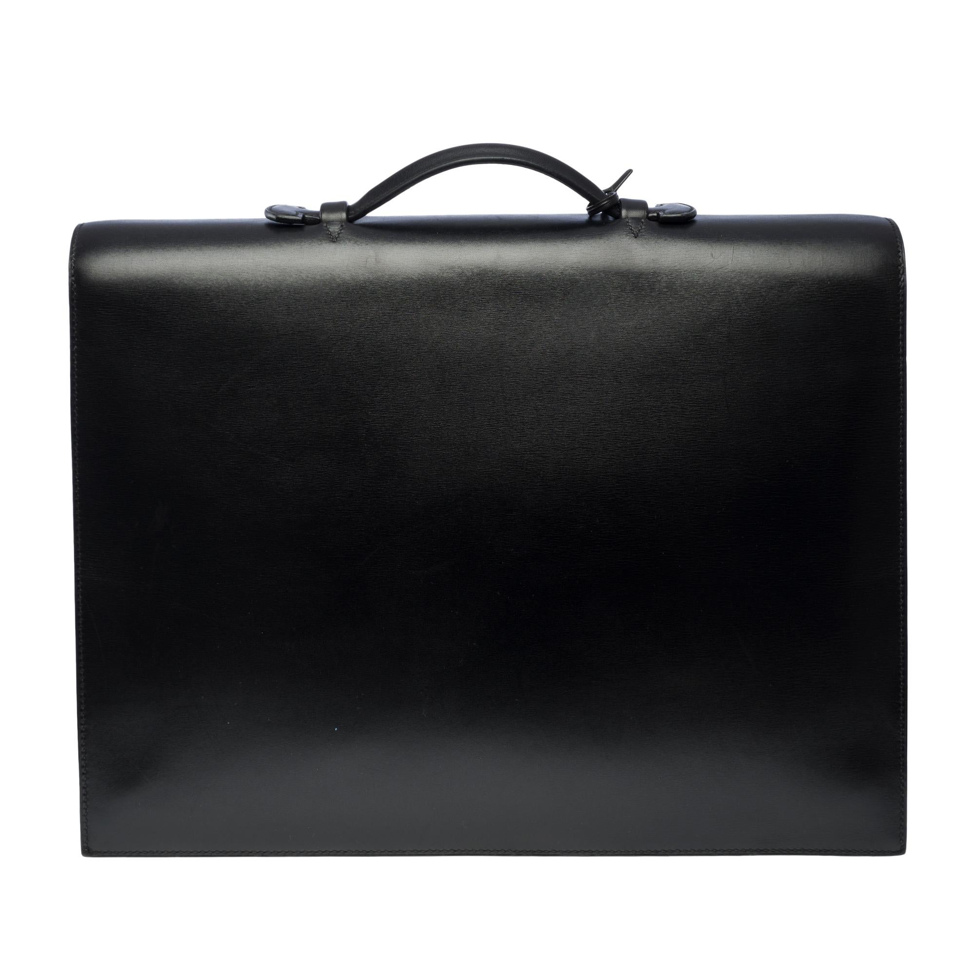 Black Beautiful & Chic Hermès Sac à dépêches briefcase in black box Calf leather, SHW