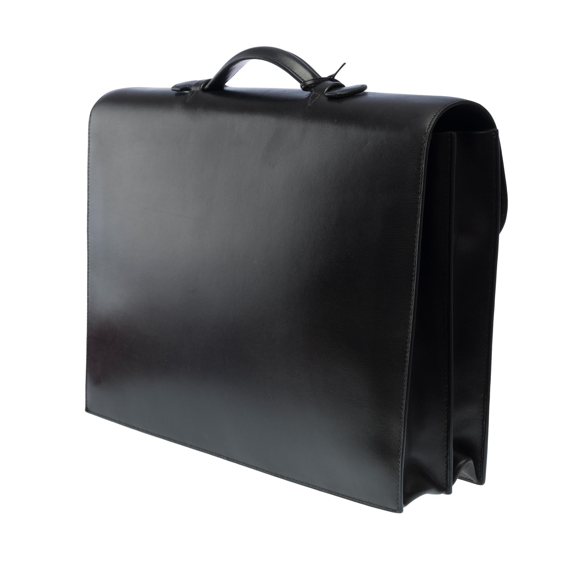 Men's Beautiful & Chic Hermès Sac à dépêches briefcase in black box Calf leather, SHW