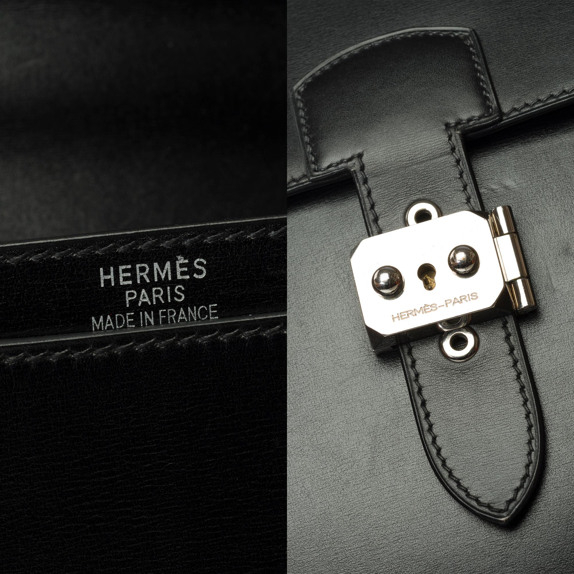 Beautiful & Chic Hermès Sac à dépêches briefcase in black box Calf leather, SHW 1