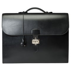 Beautiful & Chic Hermès Sac à dépêches briefcase in black box Calf leather, SHW