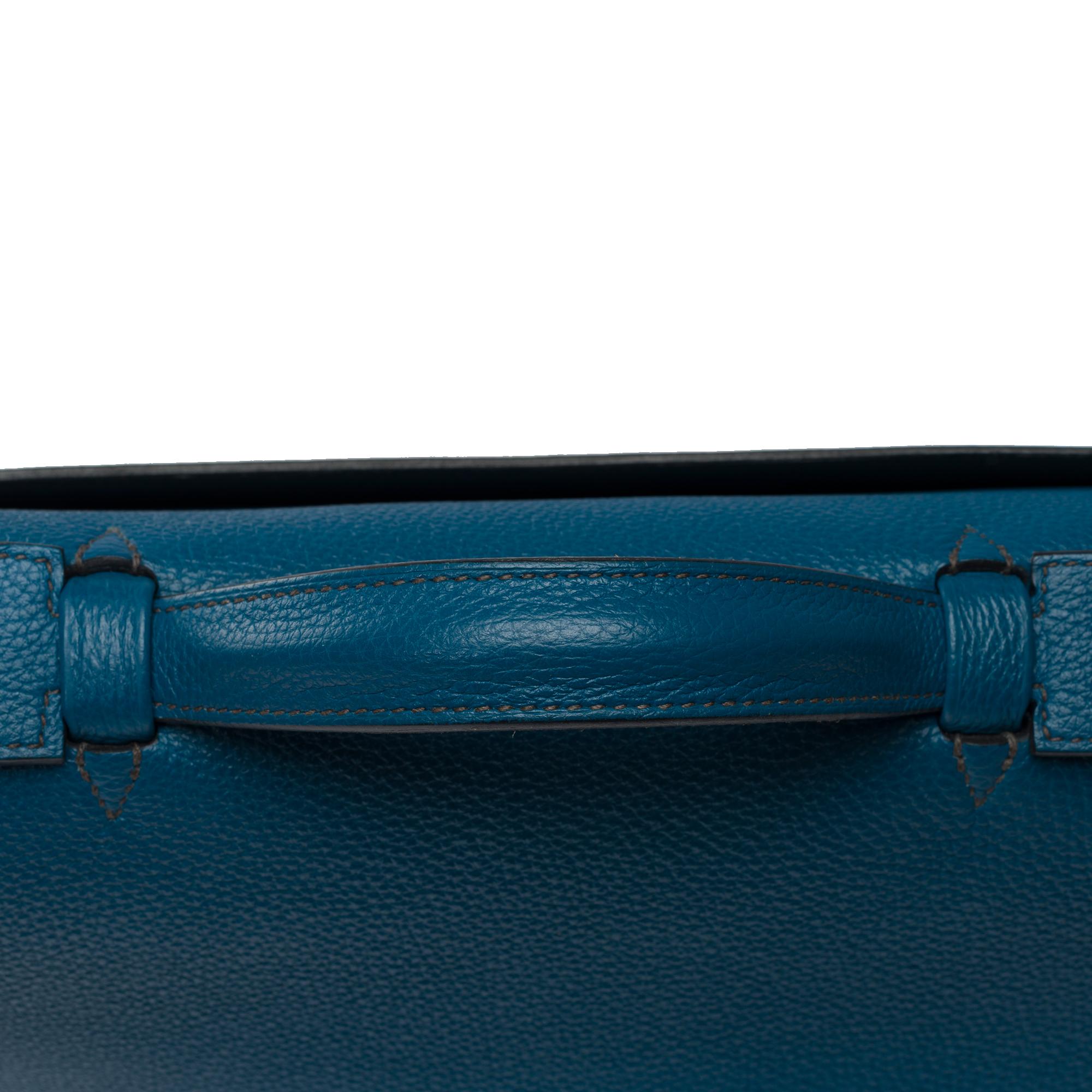Beautiful & Chic Hermès Sac à dépêches briefcase in Blue Togo leather, SHW 6