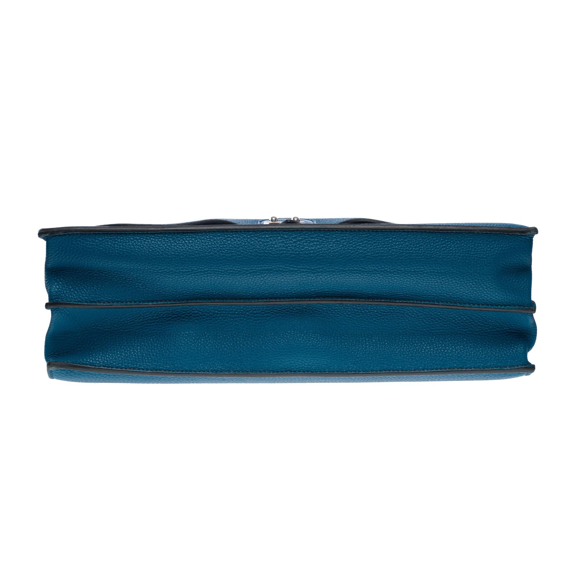 Beautiful & Chic Hermès Sac à dépêches briefcase in Blue Togo leather, SHW 7