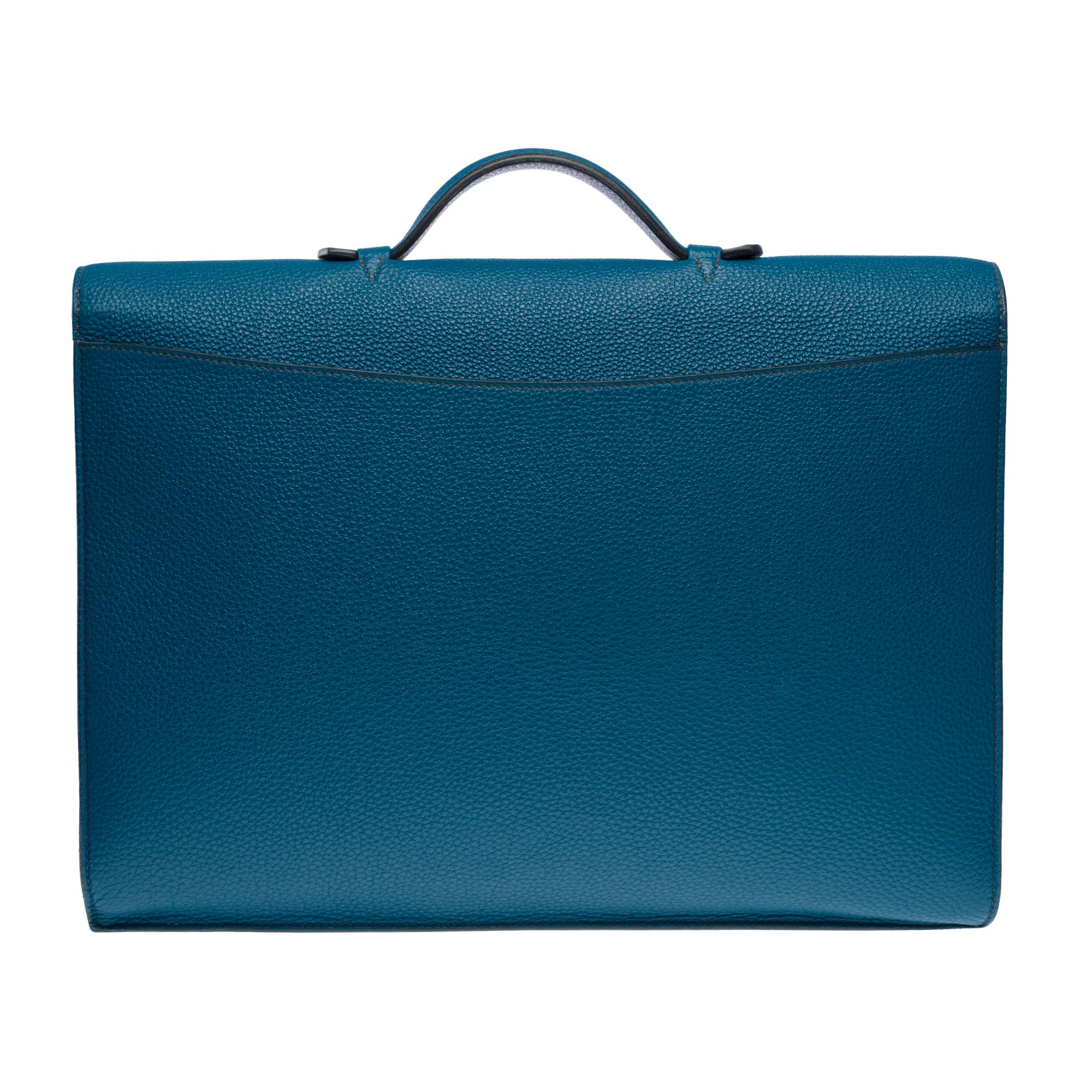 Men's Beautiful & Chic Hermès Sac à dépêches briefcase in Blue Togo leather, SHW