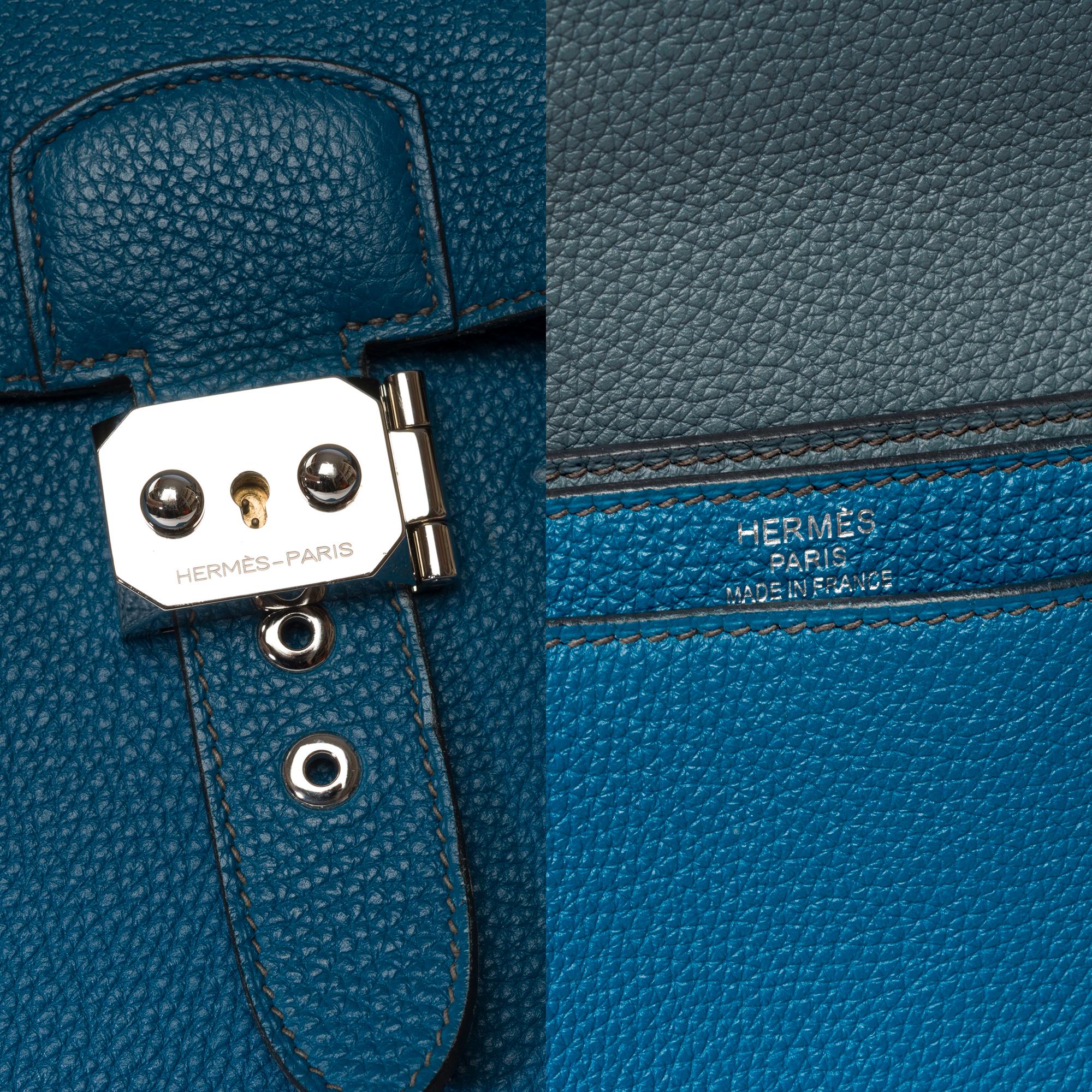 Beautiful & Chic Hermès Sac à dépêches briefcase in Blue Togo leather, SHW 3